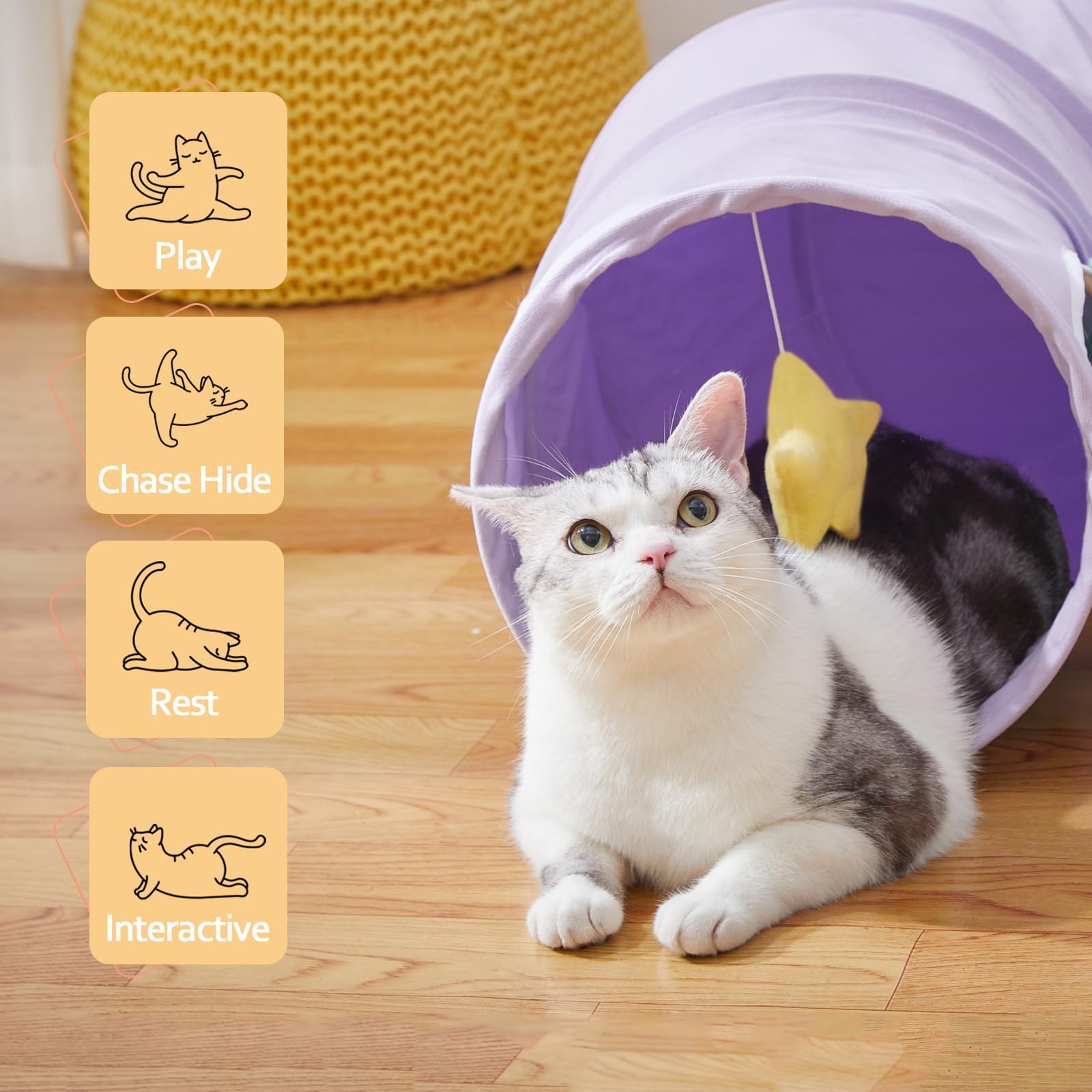 Collapsible Large Cat Tunnel for Indoor Cats - Durable & Cute Pet Toy for Kittens, Puppies & Rabbits (Purple) - Perfect for Playtime, Exercise & Hideouts