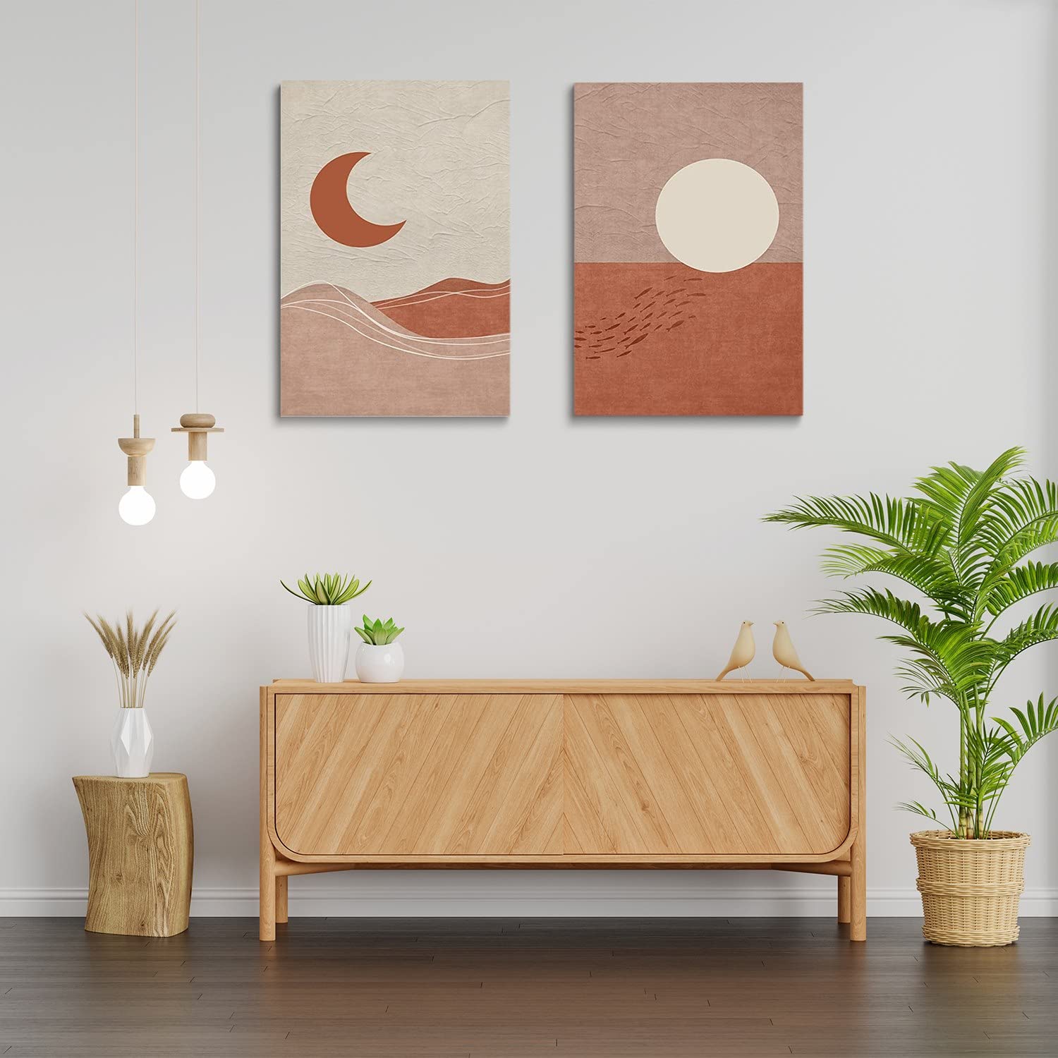 Mid-Century Modern Canvas Prints - Boho Wall Art with Sun & Moon Design, Minimalist Day & Night Landscape Painting for Living Room, Bedroom, Dining Room & Office Decor - 20