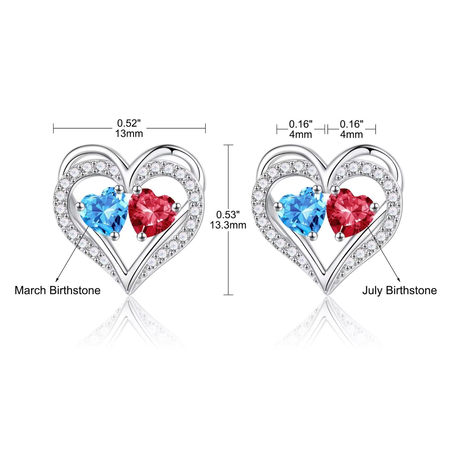 925 Sterling Silver Birthstone Heart Earrings for Women - Elegant Anniversary, Birthday Gifts for Wife, Girlfriend, Mom | Perfect for Valentine's Day, Mother's Day & Special Occasions