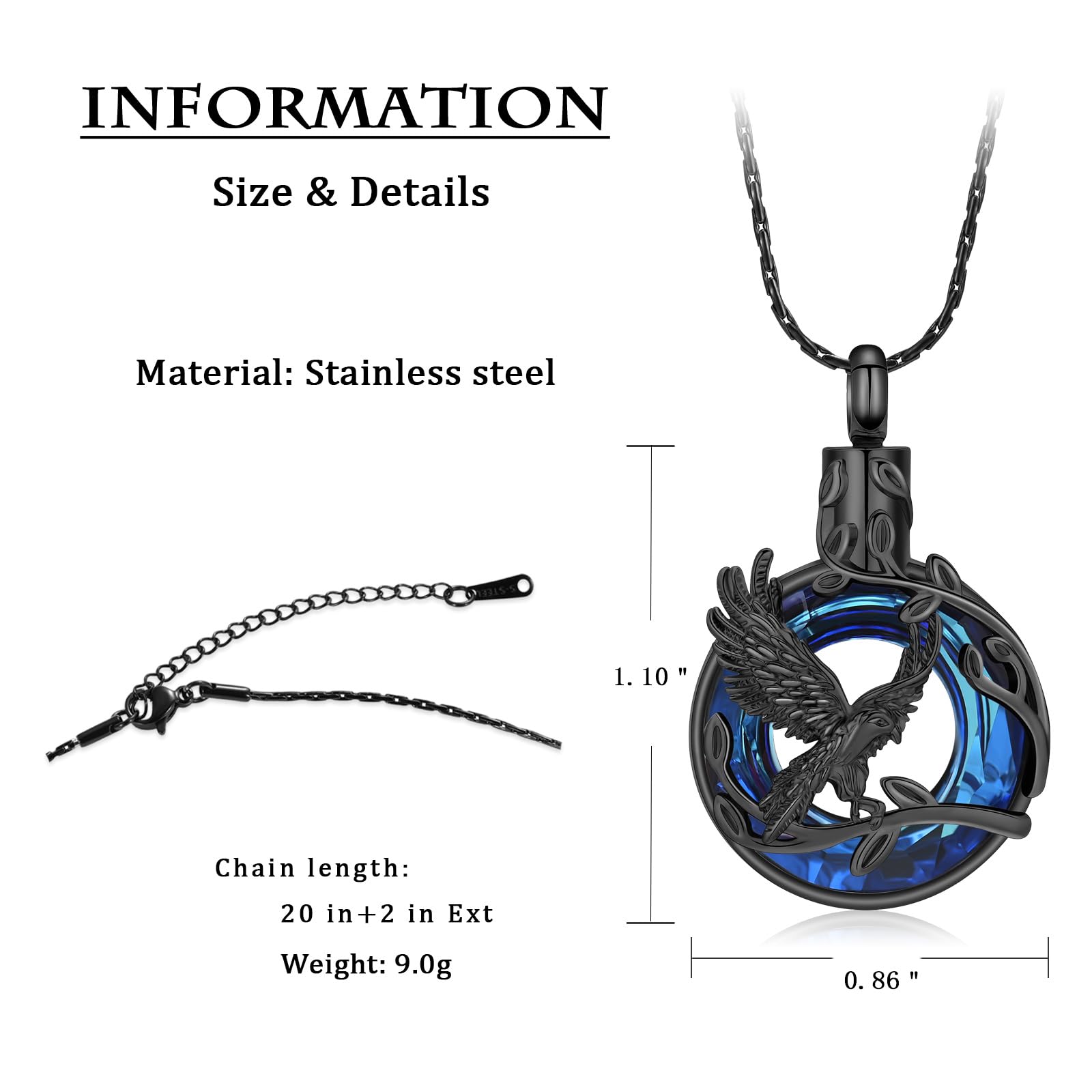 Eagle Design Cremation Jewelry - Stainless Steel Ashes Pendant for Memorial