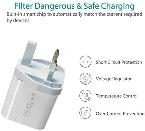 20W USB C Fast Charger & Cable for Samsung Galaxy A14 / A14 5G - UK 3 Pin Wall Adapter with 1M High Speed Charging Cable (White) - Perfect for Home, Office & Travel Charging