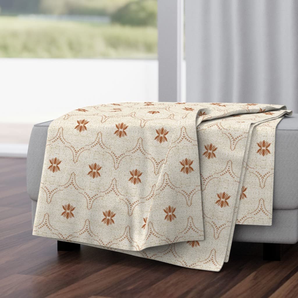 Luxe Velvet Throw Blanket 50x70 Inches - Bohemian Star Ogee Botanical Print in Earth Tones (Copper, Rust, Terra Cotta) | Soft Cozy Blanket for Couch, Bed, Sofa & Home Decor