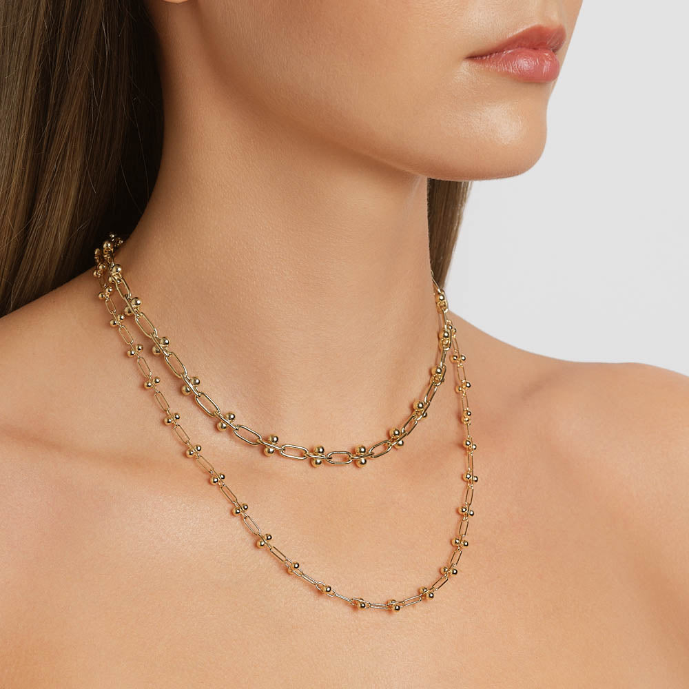 Gold Bauble Paperclip Chain Necklace - Trendy Layering Jewelry for Women, Perfect for Everyday Wear & Special Occasions