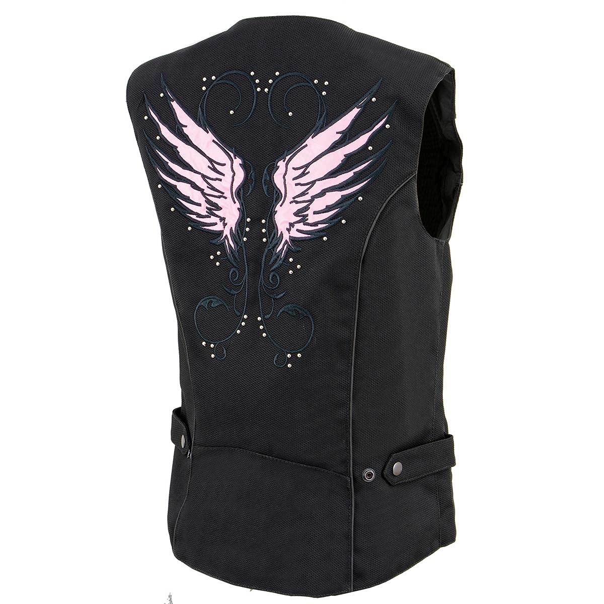 Milwaukee Leather SH1955 Women's Black Textile Vest with Wing Embroidery - Stylish Motorcycle Riding Gear for Ladies
