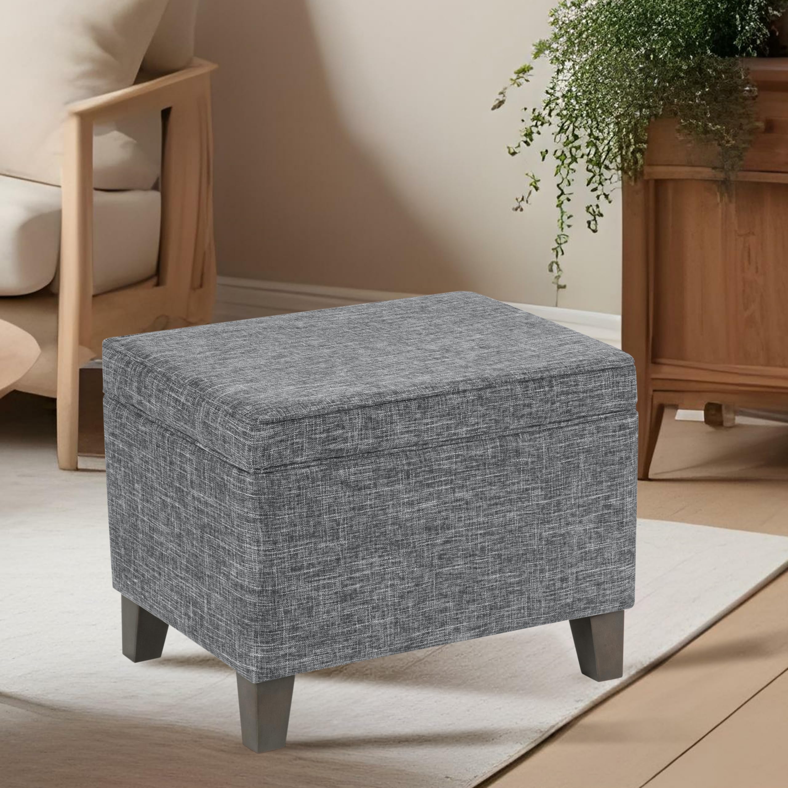 HomePop Medium Square Storage Ottoman with Hinged Lid - Grey Storage Bench for Living Room & Bedroom | Multi-Functional Footrest, Seating & Hidden Storage Solution for Small Spaces
