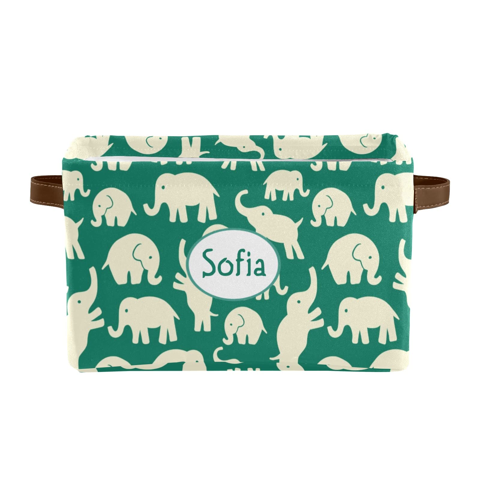 Personalized Cartoon Elephant Storage Basket with Name - 4 Pack Rectangular Storage Bin for Home, Kitchen, Kids Room - Perfect for Organizing Toys, Books & Baby Essentials
