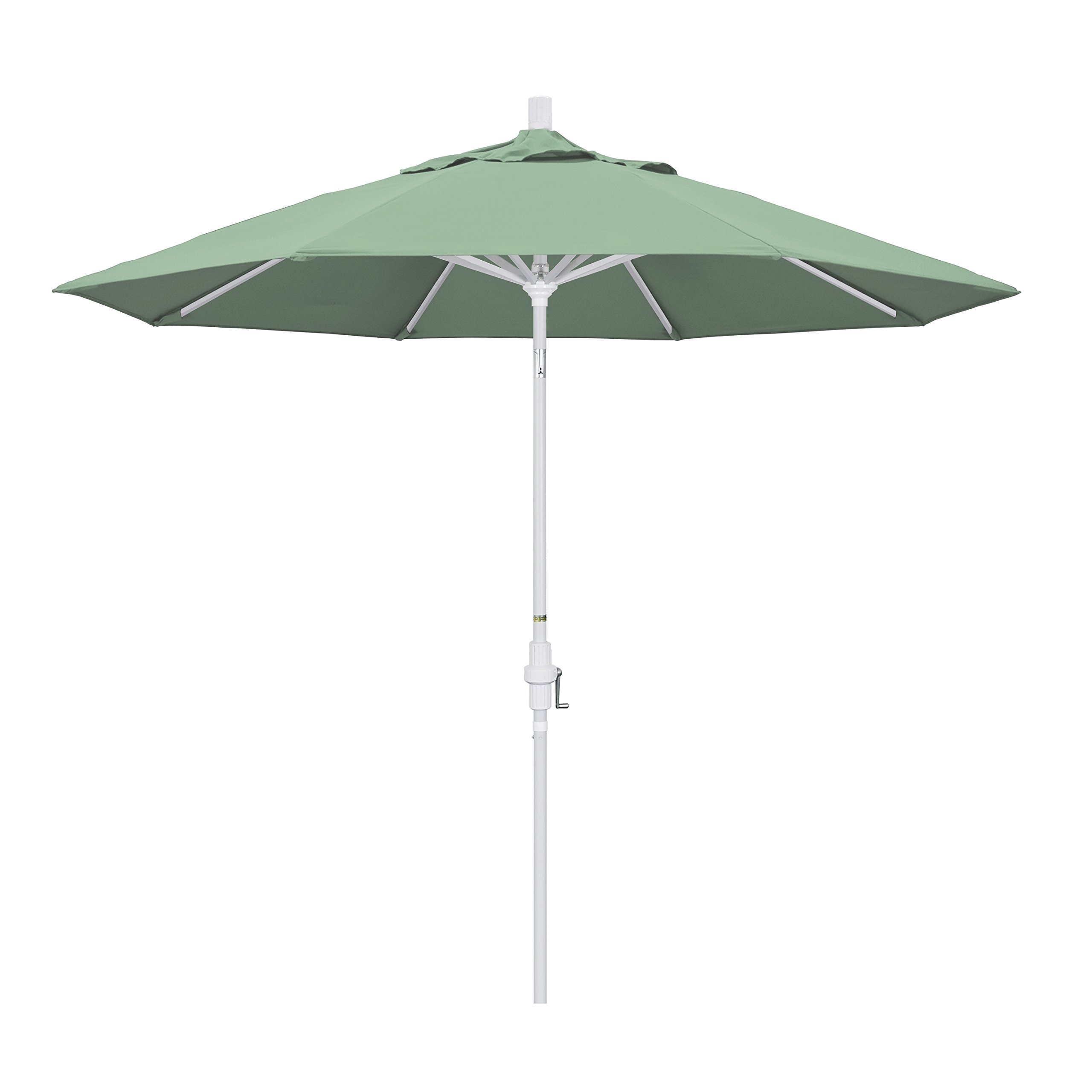 9' Round Aluminum Market Umbrella with Crank Lift & Tilt - White Pole California Design for Patio, Poolside, and Outdoor Dining - Pacifica Spa Collection
