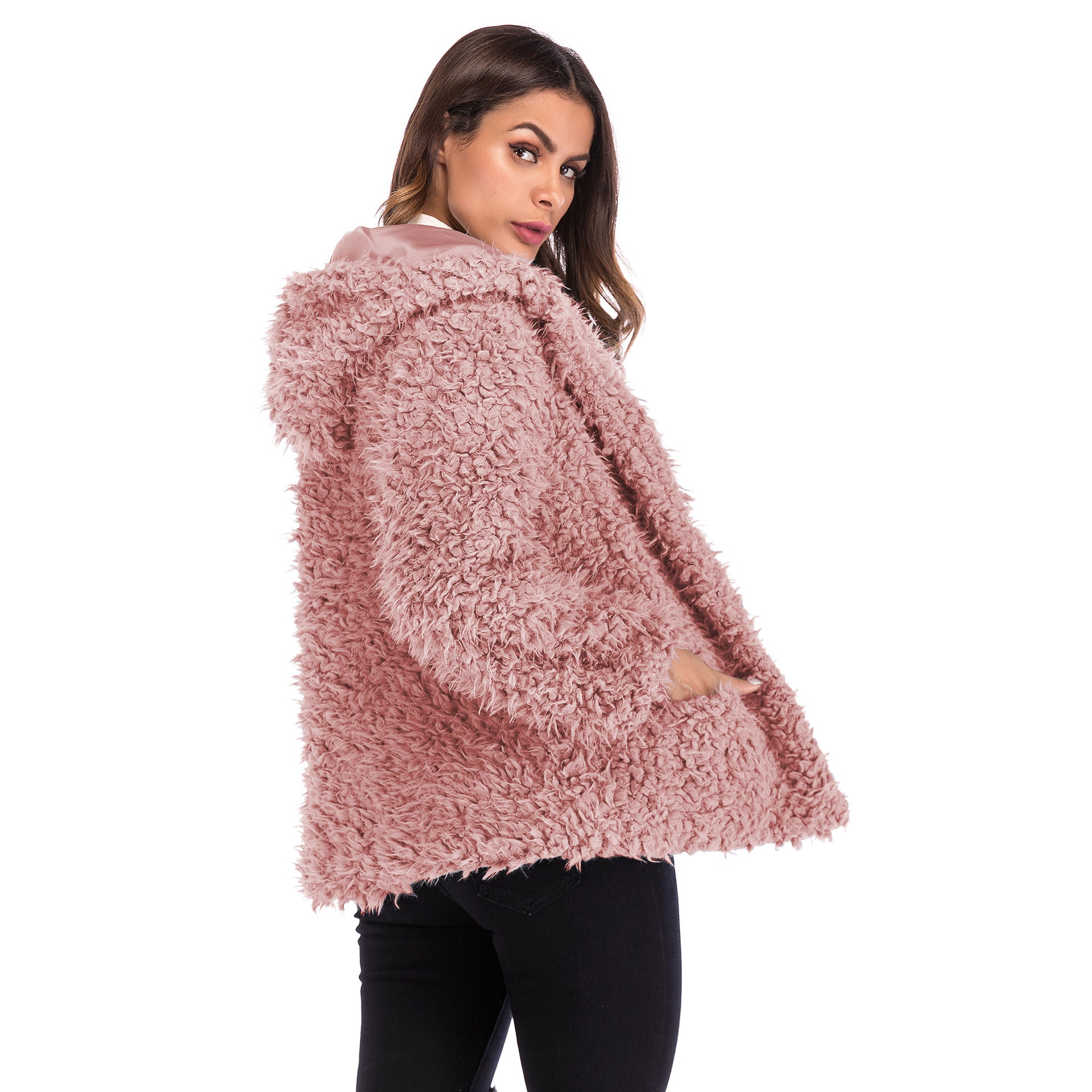 LOVEVOP 2025 Women's Furry Hooded Jacket - Winter Warm Thickened Long Sleeve Loose Coat for Autumn & Winter Fashion | Perfect for Outdoor Activities, Casual Wear & Cold Weather Protection