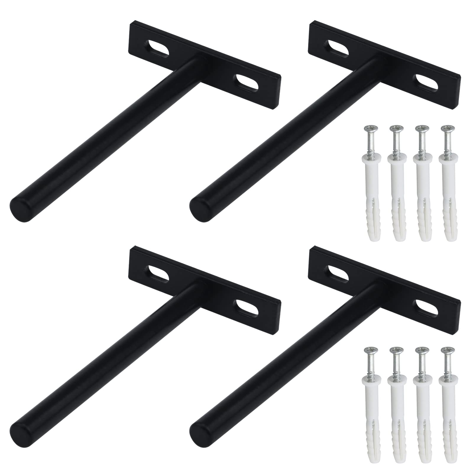 Antrader 5-Inch Heavy Duty Steel Floating Shelf Brackets - 4 Pack Matte Black Hidden Shelf Supports for Wood Shelves | Perfect for Living Room, Kitchen & Bathroom Storage