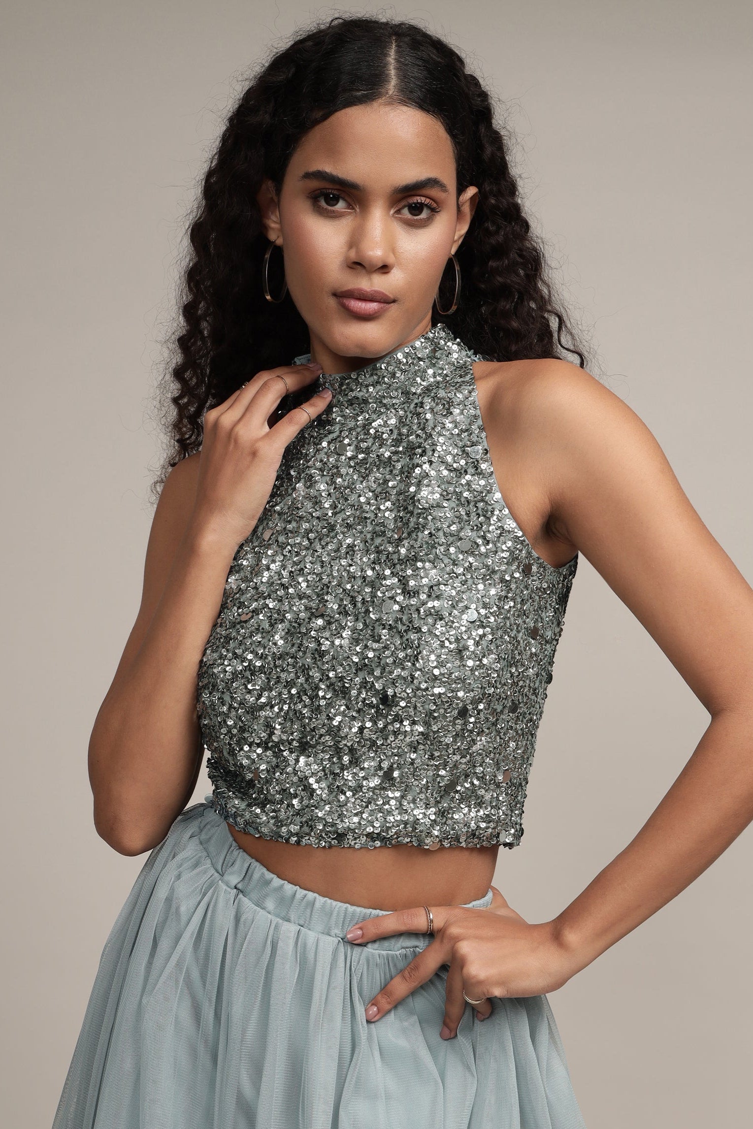 Stylish Gui Picasso Teal Sequin Top for Women | Elegant Party Blouse with Sparkling Sequins | Perfect for Night Out, Club Wear & Special Occasions