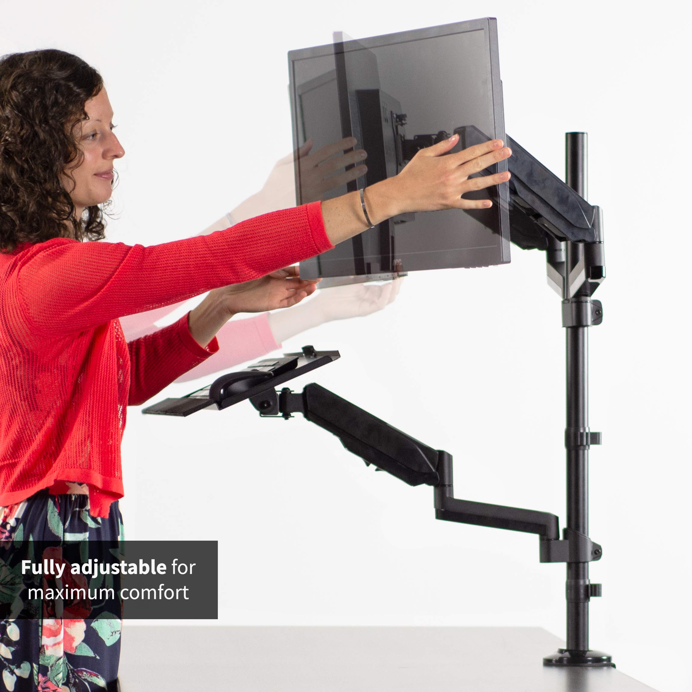 VIVO Black Dual Monitor Stand - Adjustable Height Sit to Stand Workstation with Pneumatic Spring, Holds 2 Screens up to 32 inches - Perfect for Home Office, Gaming Setup & Ergonomic Workspace