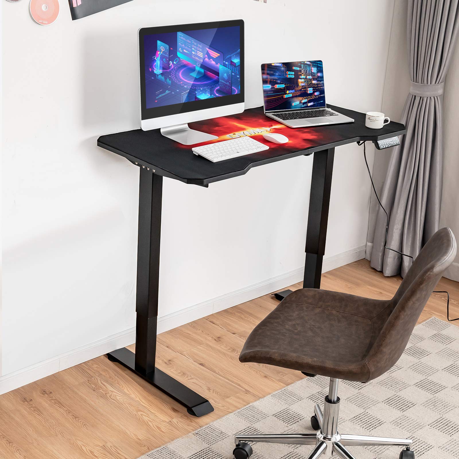 GYMAX 48 x 24 Inch Electric Standing Desk with Memory Controller - Adjustable Height Computer Workstation, Fully Covered Mouse Pad - Ergonomic Sit Stand Desk for Home Office, Gaming & Remote Work Setup