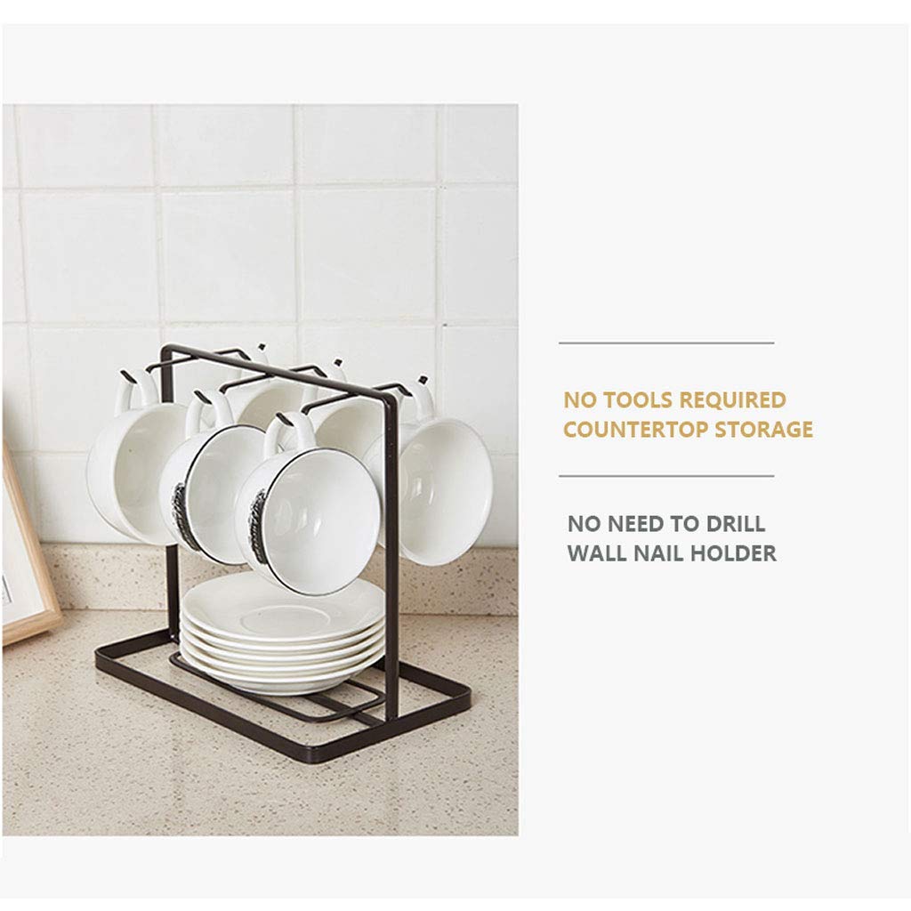 Stainless Steel Kitchen Storage Drying Rack - Hanging Cup Organizer for Coffee Mugs & Plates - Space Saving Countertop Organizer for Kitchen, Living Room, Office (Perfect for Small Spaces & Coffee Bar Setup)