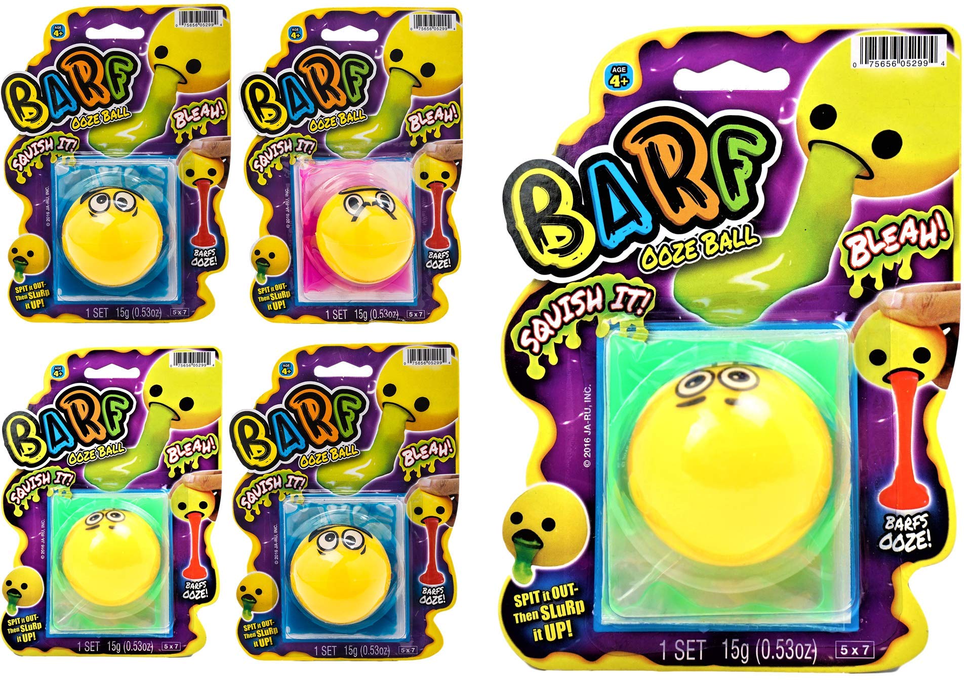 JA-RU Barf-Squishy Stress Ooze Ball (4 Pack Assorted Colors) - Funny Squeeze Vomit Toys for Kids & Adults - Stress Relief & Sensory Fidget Toys for Office, Classroom, Party Favors and Anxiety Relief