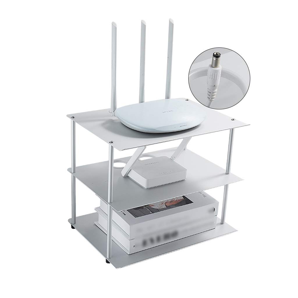 Universal TV Set-top Box Cooling Stand with WiFi Router Holder - Multi-Function Organizer for Cable Management & Power Cord Storage (Silver, 40x25x17cm) - Perfect for Home Entertainment Centers & Office Desks