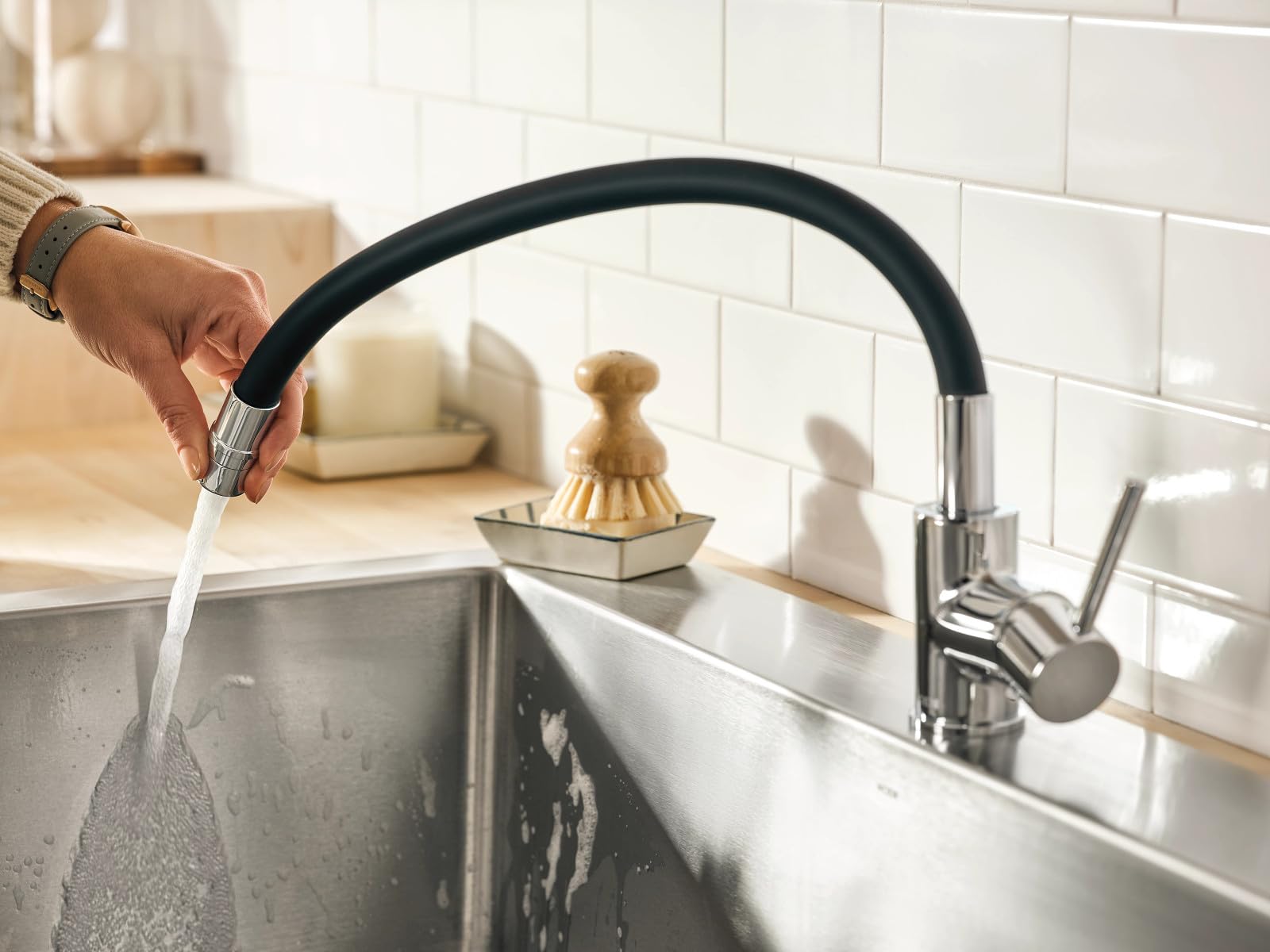 Moen 4735 Single Handle Flexible Spout Laundry Utility Faucet Chrome - Durable Stainless Steel Sink Faucet for Laundry Room, Basement & Utility Sink Installation