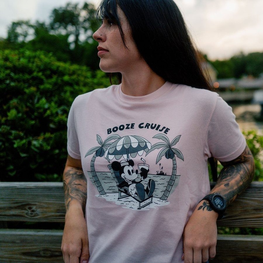 Women's Booze Cruise Boyfriend Fit T-Shirt - Light Pink | Comfortable Casual Tee for Beach Parties, Girls Night Out & Summer Vacations