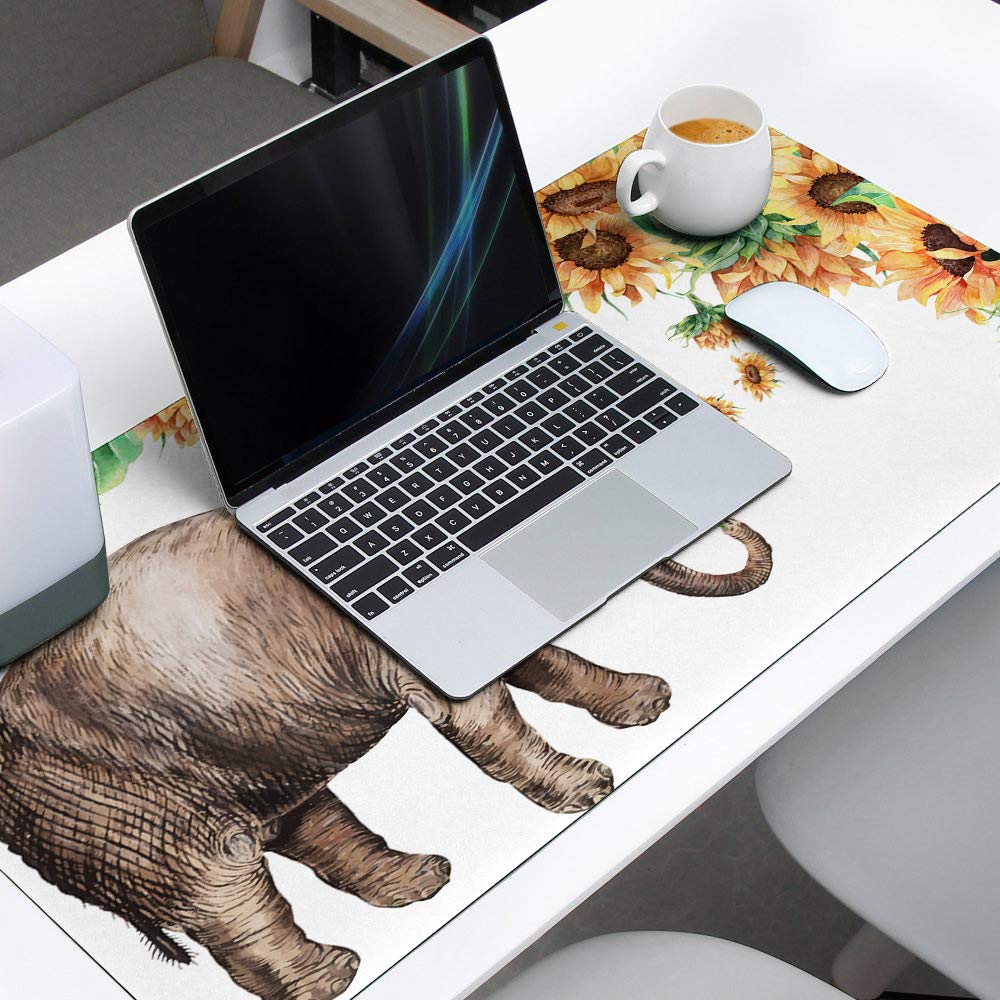 XXL Gaming Mouse Pad 35x15 Inch - Extra Large Non-Slip Desk Mat for PC, Laptop & Keyboard | Elephant & Sunflower Design | Perfect for Office, Gaming & Work Setup