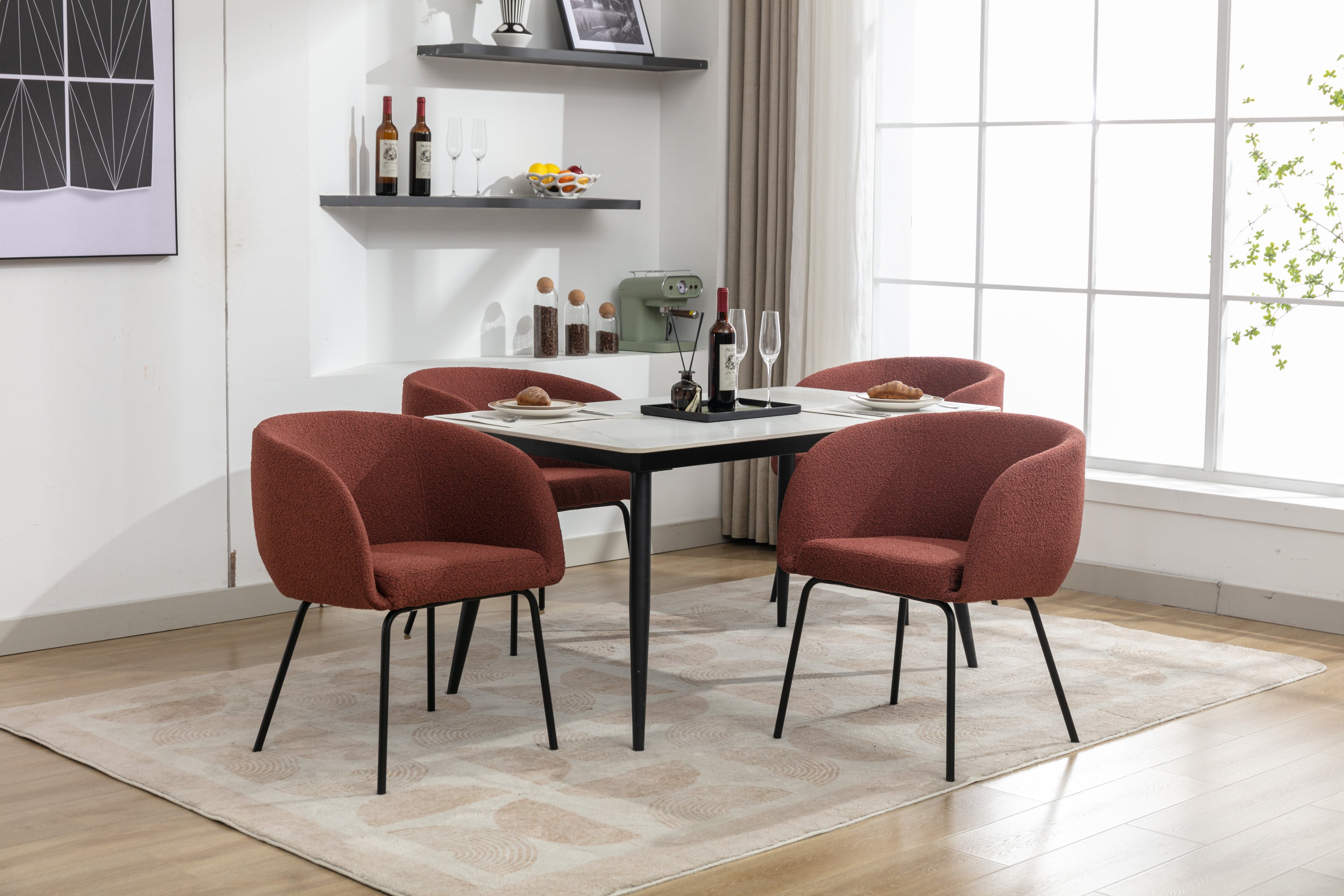 2 Pack Boucle Fabric Dining Chairs with Black Metal Legs - Wine Red | Modern Upholstered Side Chairs for Kitchen, Dining Room, or Office | Comfortable & Stylish Seating Solution