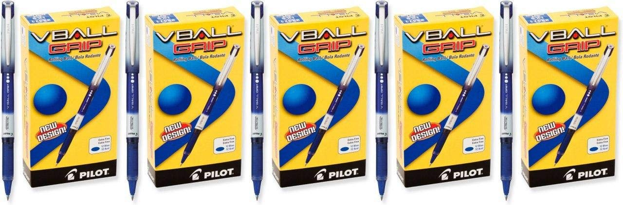 VBall Grip Liquid Ink Rolling Ball Stick Pens - Extra Fine Point Blue Ink Pens, 12-Pack (35471) - Smooth Writing for Office, School & Note Taking