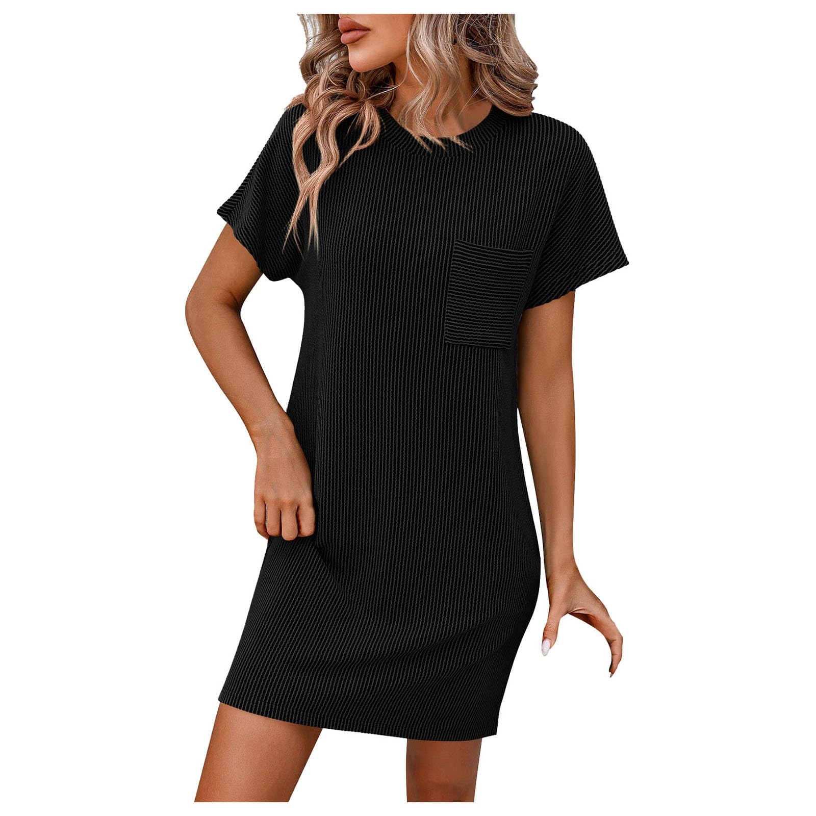 CUPSHER Women's Knit T-Shirt Dress - Black Short Sleeve Loose Fit Plus Size Maternity Dress - Casual Loungewear for Home, Pregnancy & Everyday Wear