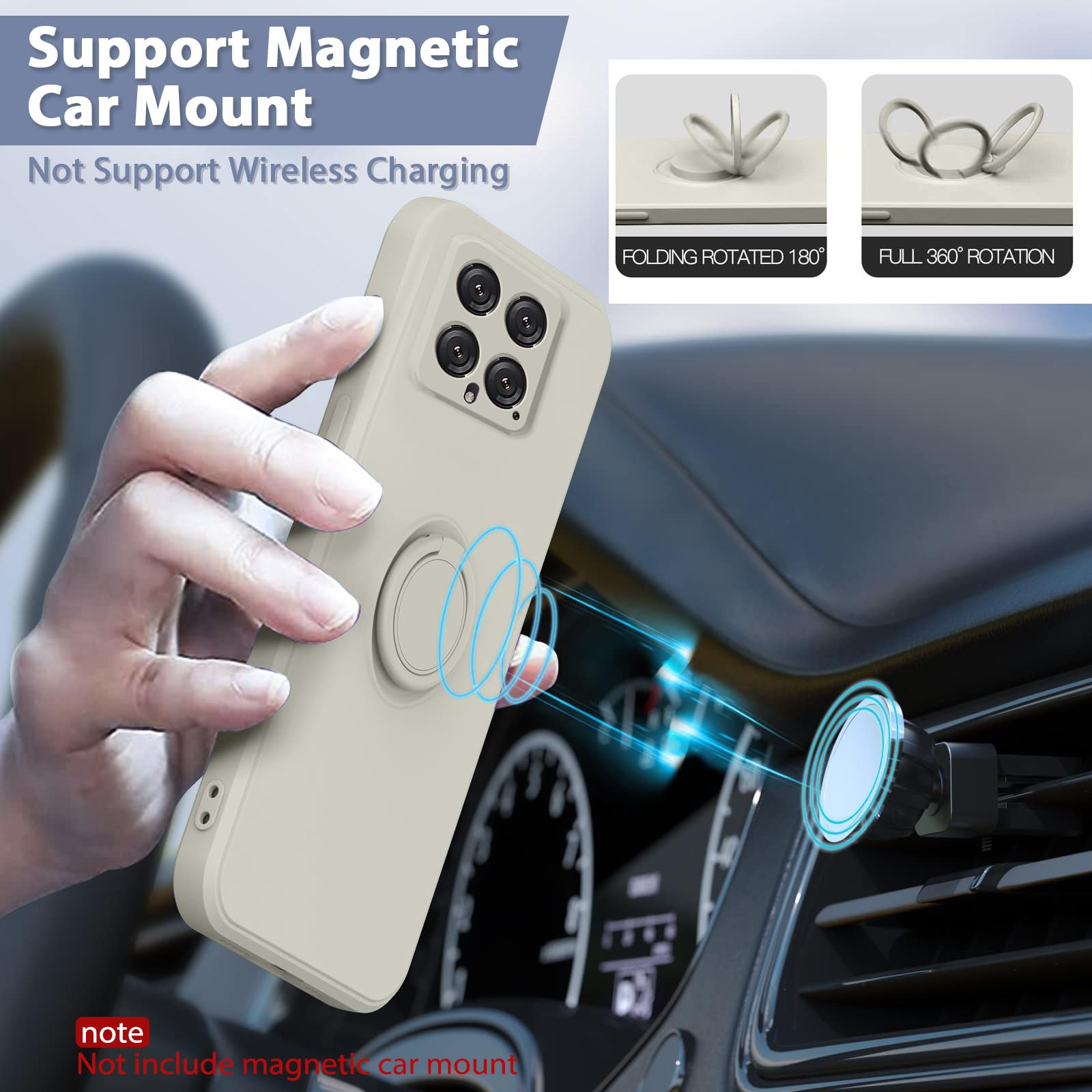 Galful Silicone Phone Case for Xiaomi 14 5G with 360° Ring Stand - Thin Slim Protective Cover with Microfiber Lining & Anti-Scratch Design (White) - Perfect for Daily Use, Travel, and Hands-Free Viewing
