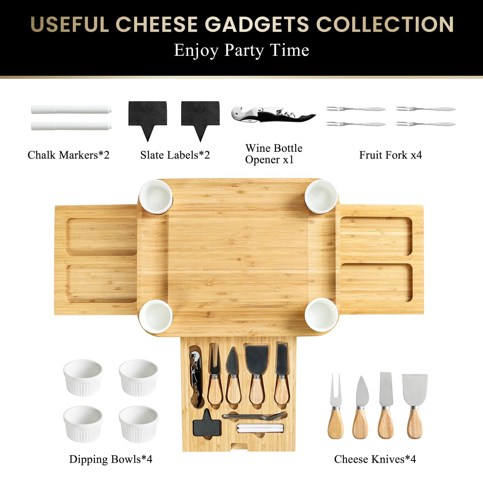 Premium Charcuterie Board Set with Lid - Elegant Cheese Serving Tray & Entertaining Platter for Parties, Housewarming Gifts, Women's Gift Ideas - 3 Drawer Cream Design with Convenient Handle (Perfect for Wine Nights, Bridal Showers & Holiday Gatherings)