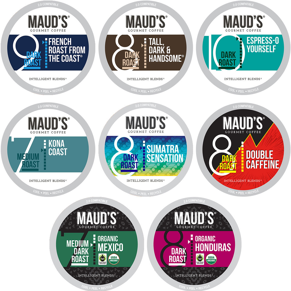 Premium Maud's Dark & Bold Roast Coffee Pods Variety Pack - 8 Rich Blends for Keurig Brewers | Perfect for Home, Office & Coffee Lovers