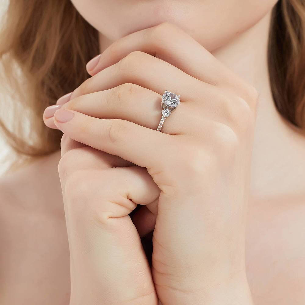 BERRICLE Sterling Silver 3-Stone Wedding & Engagement Ring - 2 Carat Round Cut Cubic Zirconia CZ Woven Band for Women - Rhodium Plated Size 4-10 - Perfect for Proposals, Anniversaries & Special Occasions