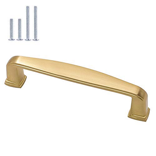 Homdiy 5 Inch Gold Cabinet Handles HD8791GD - Brushed Brass Kitchen Cabinet Pulls, Drawer Pulls (15 Pack) - Solid Cabinet Door Handles for Dresser, Kitchen, Bathroom & Furniture - Durable Gold Cabinet Hardware for Home Renovation & DIY Projects