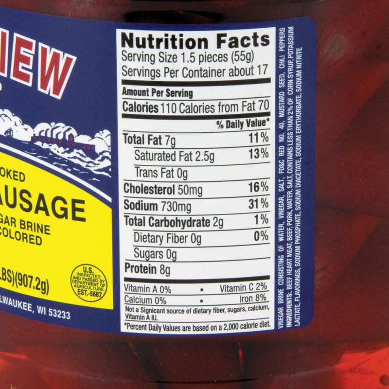 Wisconsin Made Bay View Packing Company 32 oz Pickled Polish Sausage - Original & Hot Spicy Flavor 2-Jar Set | Perfect for Snacking, Charcuterie Boards & Game Day Parties
