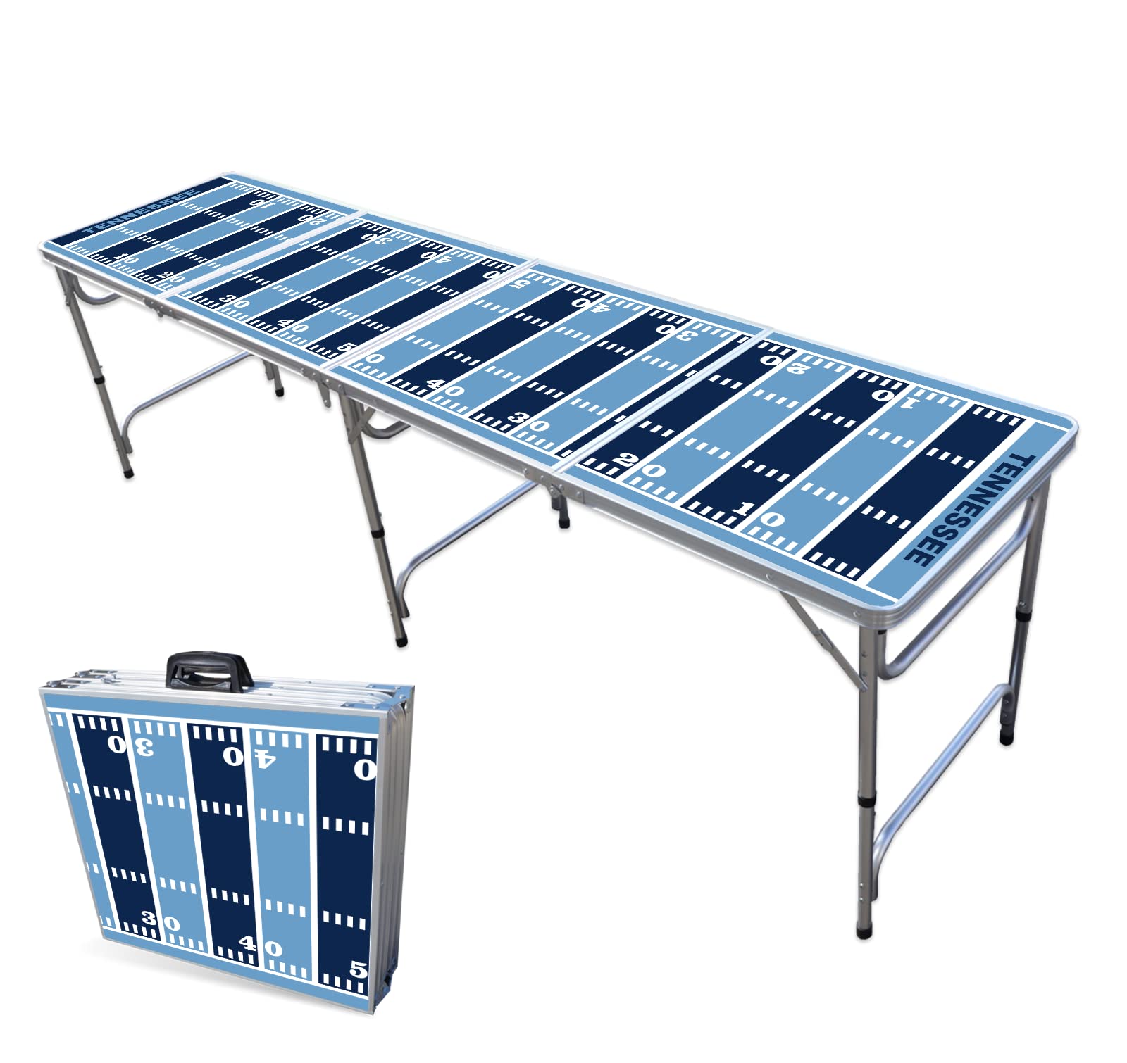 8-Foot Folding Portable Beer Pong Table with Optional Cup Holes & LED Lights - Tennessee Football Field Design (Choose Your Model) - Perfect for Tailgate Parties, College Dorms & Backyard Games
