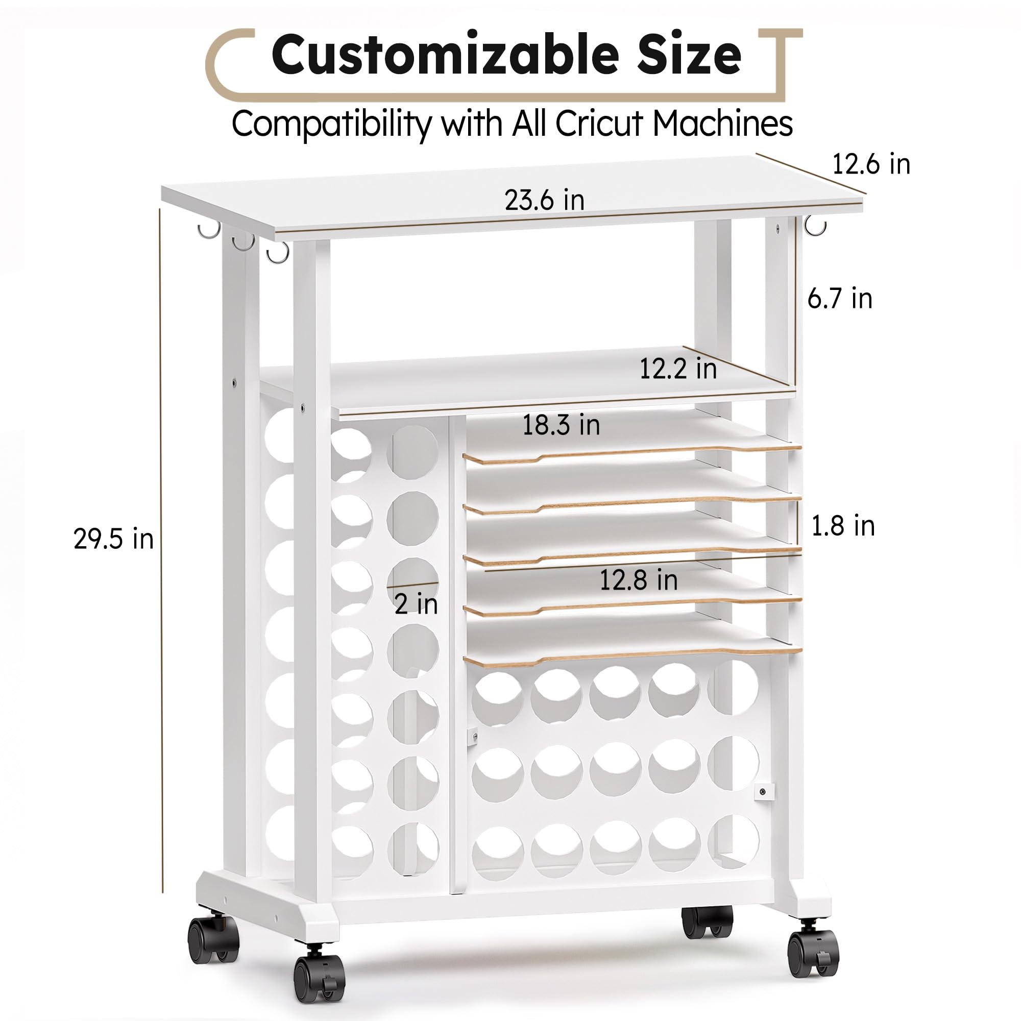 Cricut Compatible Craft Organizers and Storage - Rolling Cart with 29 Vinyl Roll Holders, Craft Table Organizer for Craft Room & Workstation - Compact & Removable Design - Perfect for DIY Projects, Scrapbooking & Home Office Organization