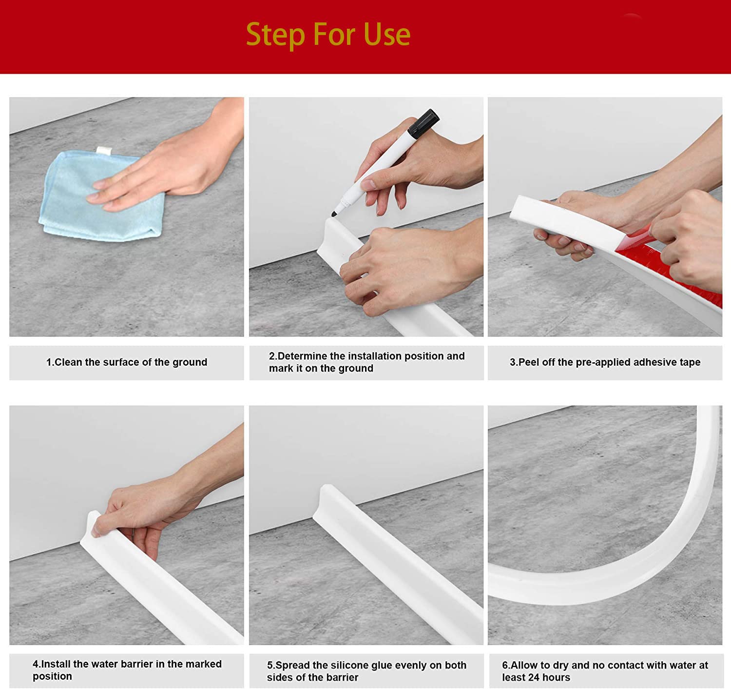 79 Inch Collapsible Shower Threshold Water Dam - Self-Adhesive Bathtub Water Guard for Leak Prevention (Red) - Perfect for Bathroom, Shower Stall, and Tub Sealing to Prevent Water Leakage
