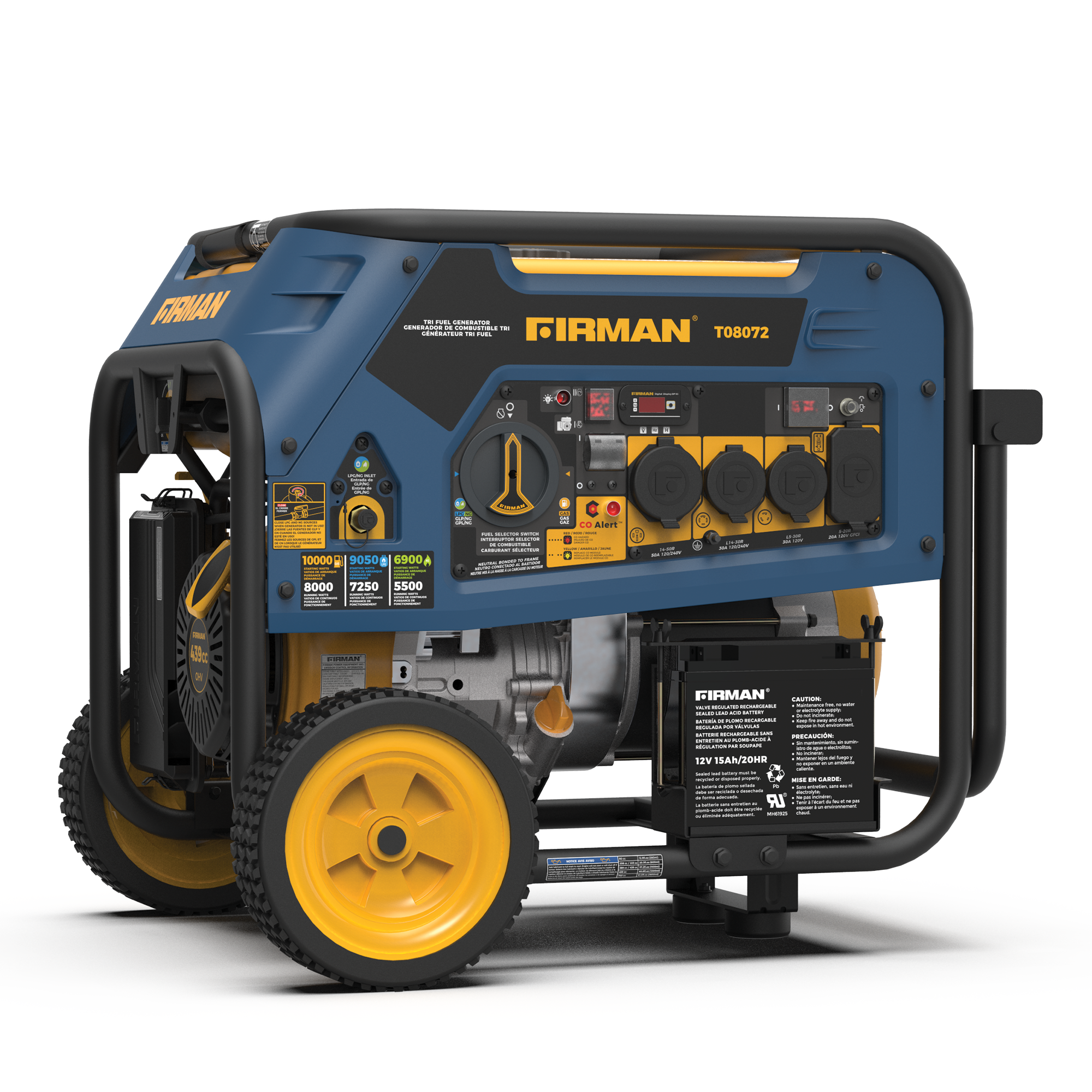 8000W Tri-Fuel Portable Generator with Electric Start - 120V/240V Dual Voltage, CO Alert Technology - Perfect for Home Backup, Camping & Outdoor Power Needs