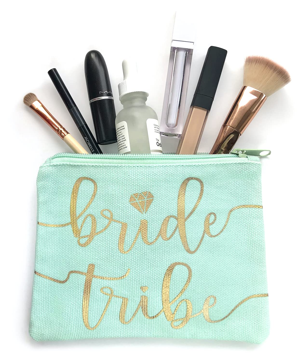 Bride Tribe Makeup Bags Set of 3 - Bridesmaid Gift for Bachelorette Party, Wedding Shower & Bridal Events - Cosmetic & Toiletries Travel Pouch - Wedding Survival Kit & Hangover Kit Keepsake (Mint Green) - Perfect for Bachelorette Party Favors, Bridal Showers & Wedding Day Essentials