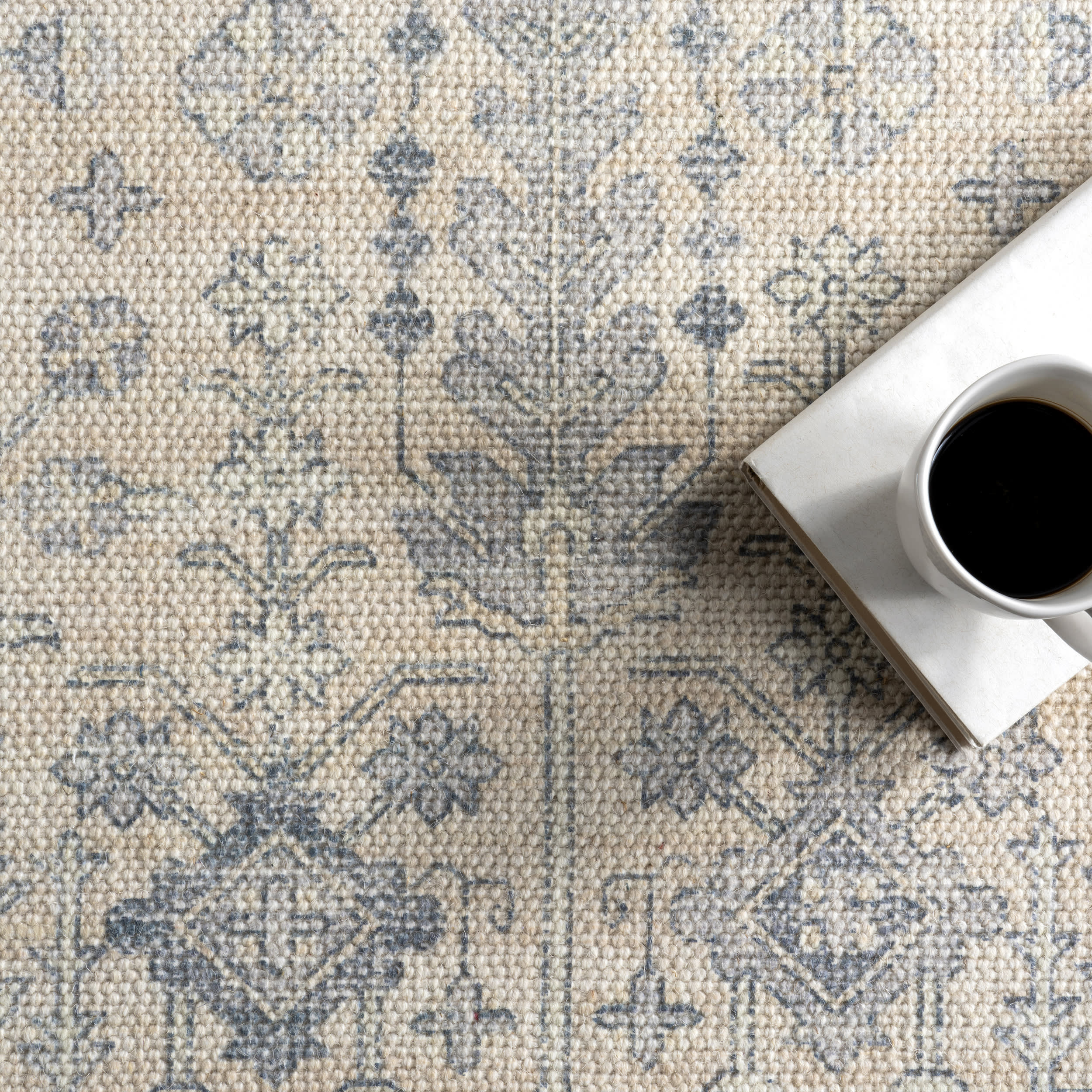 Premium Flora Wool and Cotton Area Rug in Slate Blue - Soft and Durable for Living Room, Bedroom, or Nursery Decor