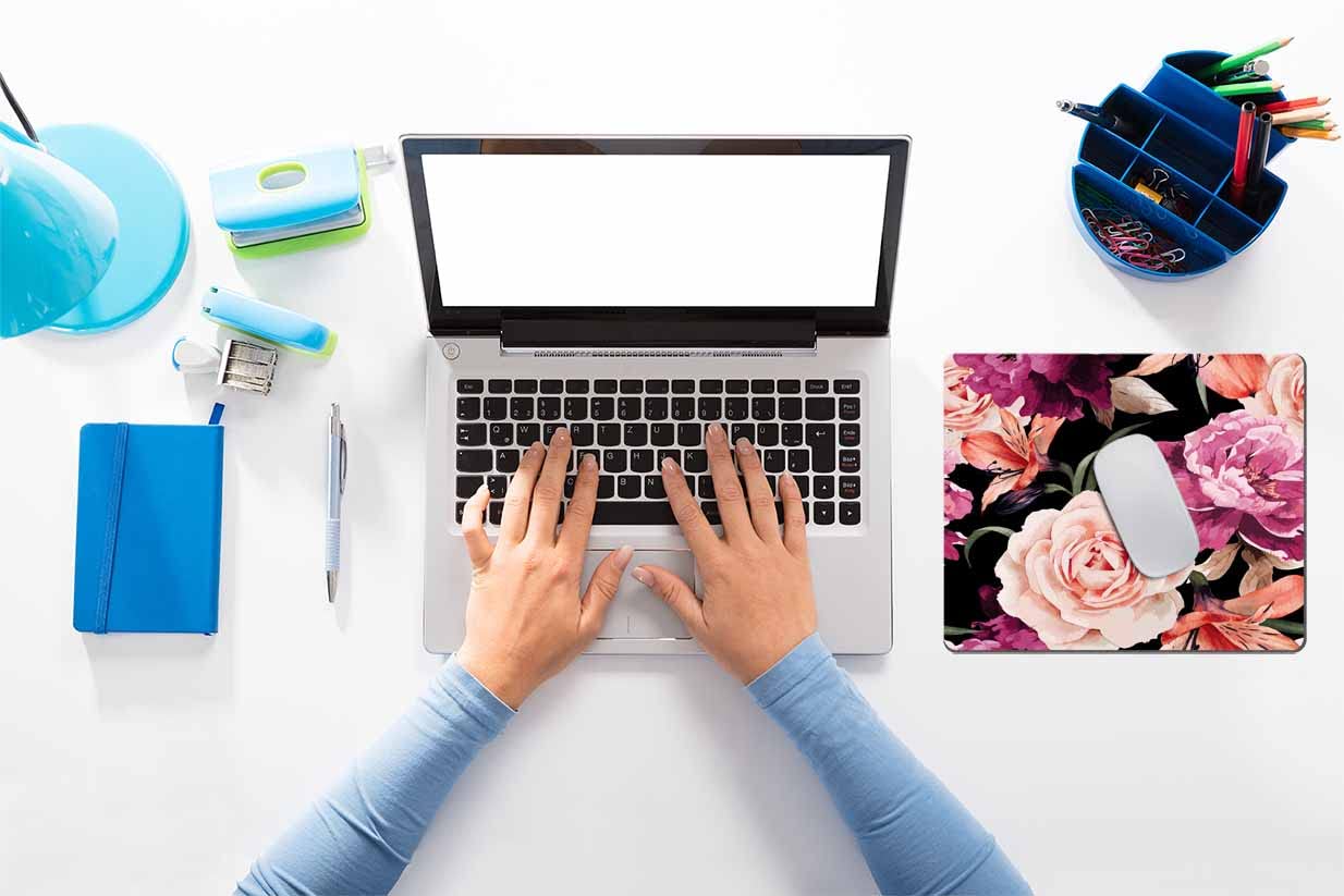 Peony Flowers Mouse Pad - Washable Non-Slip Rubber Base Desk Pad for Office, Laptop & Wireless Mouse (7.9