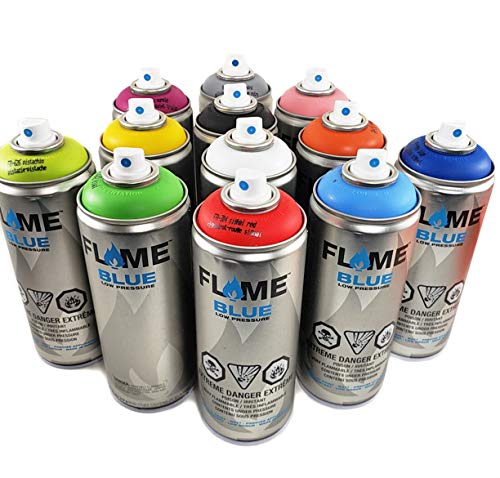 Molotow Blue Low-Pressure Matte Graffiti Spray Paint Set - 12 Vibrant Colors for Street Art, Murals & DIY Projects