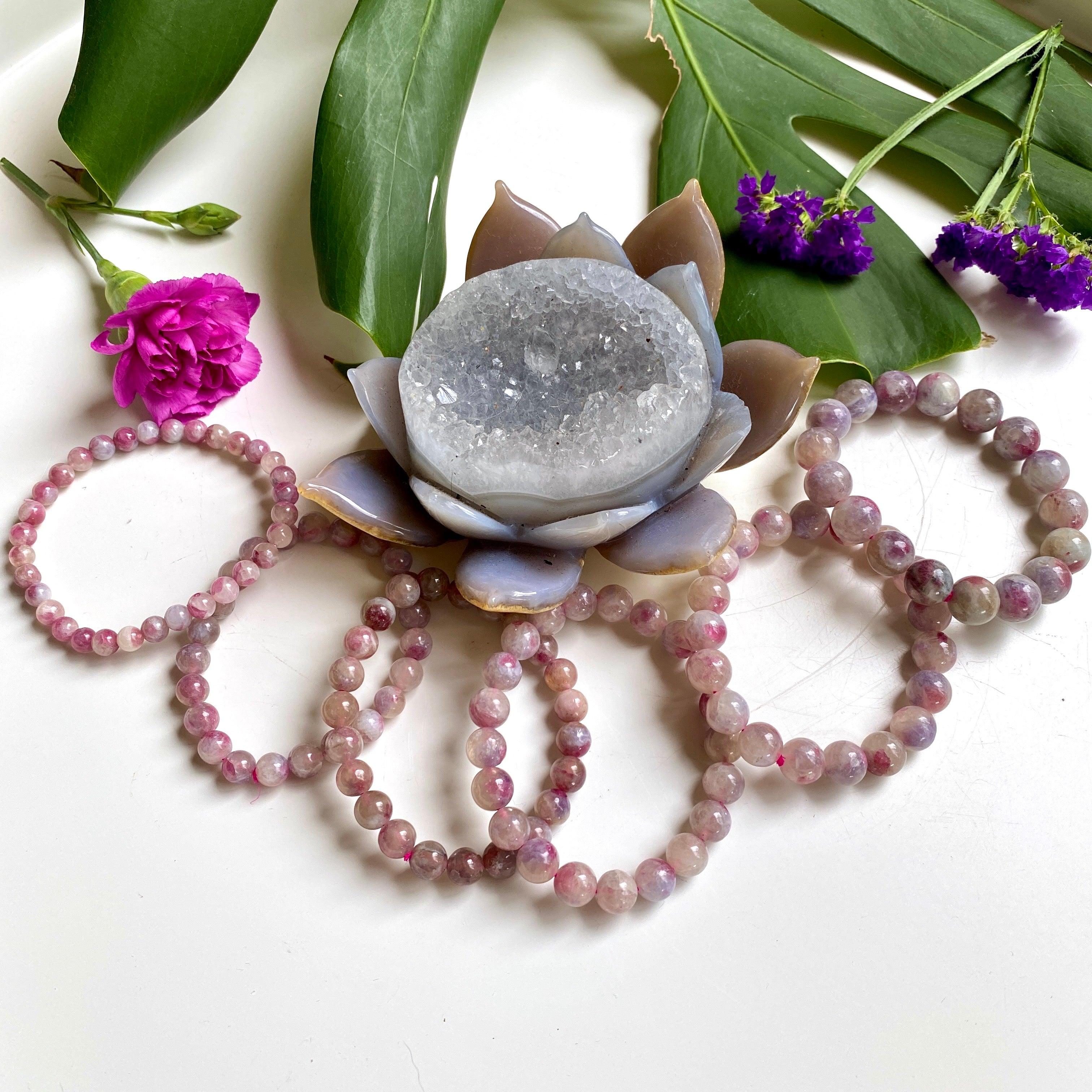 Pegmatite Unicorn Stone Bracelet with Pink Tourmaline, Lepidolite & Quartz - Healing Crystal Jewelry for Stress Relief & Positive Energy - Perfect for Meditation, Yoga & Spiritual Gifts