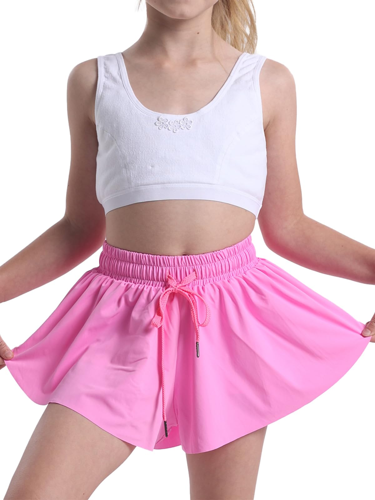 Girls' Athletic Running Shorts - Flowy Biker Shorts for Youth with Butterfly Design | Perfect for Sports, Gym & Casual Wear