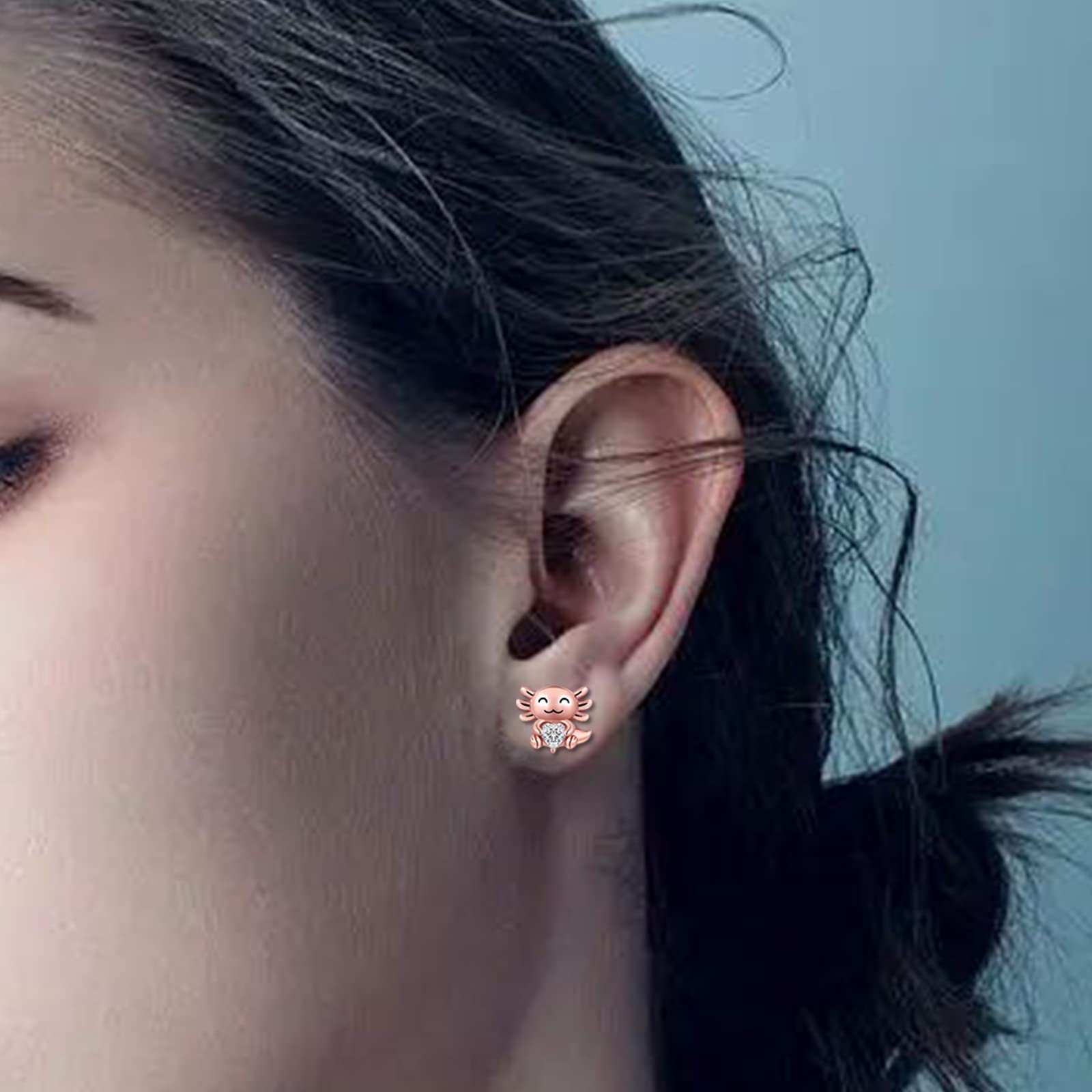 925 Sterling Silver Axolotl Stud Earrings for Women - 1-12 Month Birthstone Jewelry | Cute Animal Ear Studs for Birthday Gifts, Anniversary & Everyday Wear