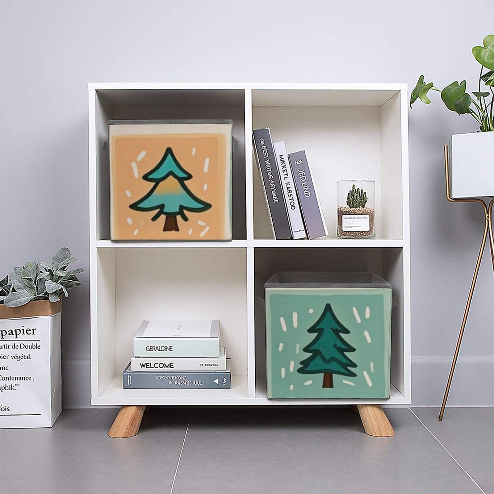 Foldable Storage Bins with Grid Design & Pine Print - Dual Handle Collapsible Storage Box for Closet, Bedroom, Office & Outdoor Use | Perfect for Organizing Toys, Clothes & Home Essentials