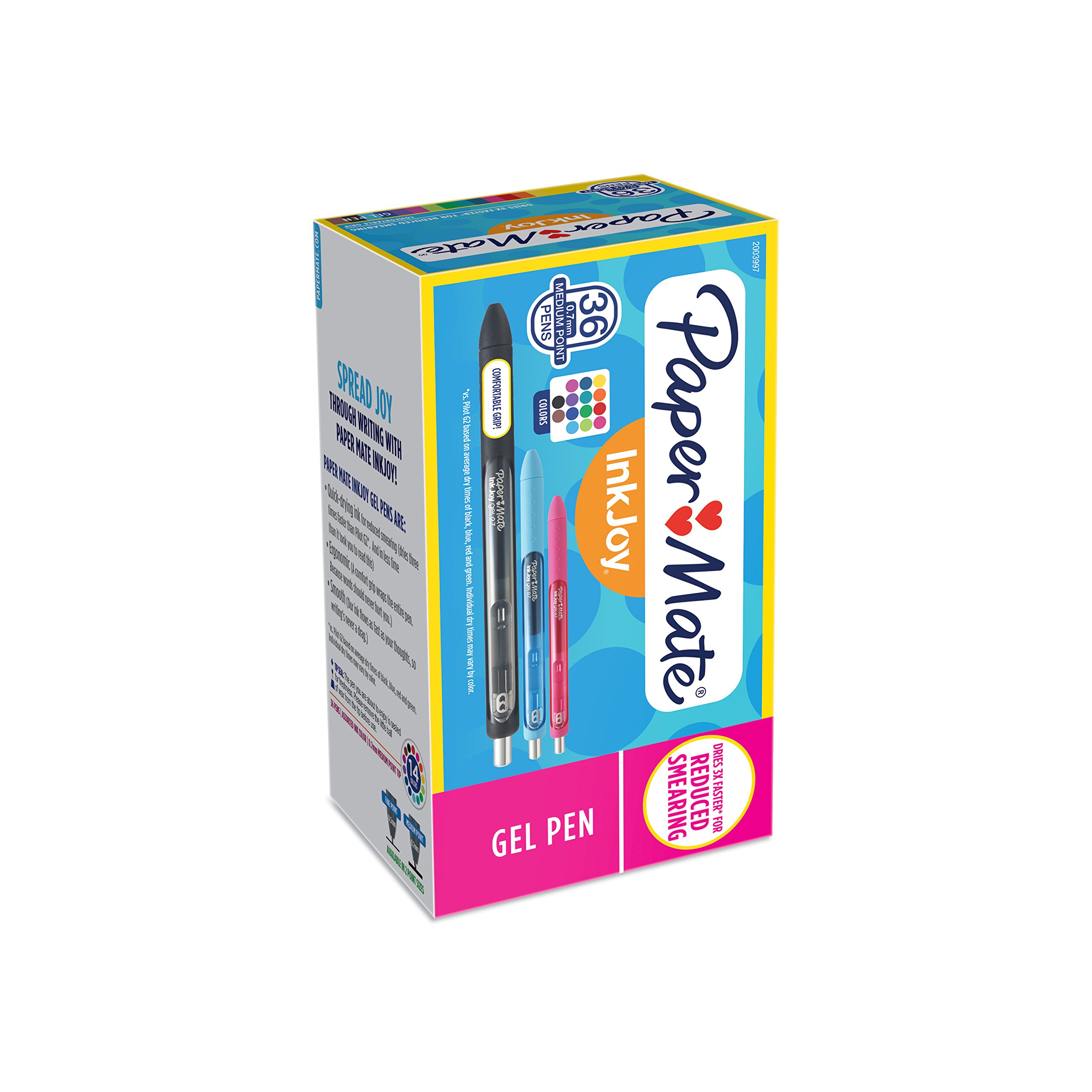 Paper Mate 2003997 InkJoy Gel Pens - 36 Pack of Medium Point (0.7mm) Assorted Color Gel Pens for Office, School, Note Taking & Creative Writing | Smooth Writing Gel Ink Pens for Journals, Planners & Coloring