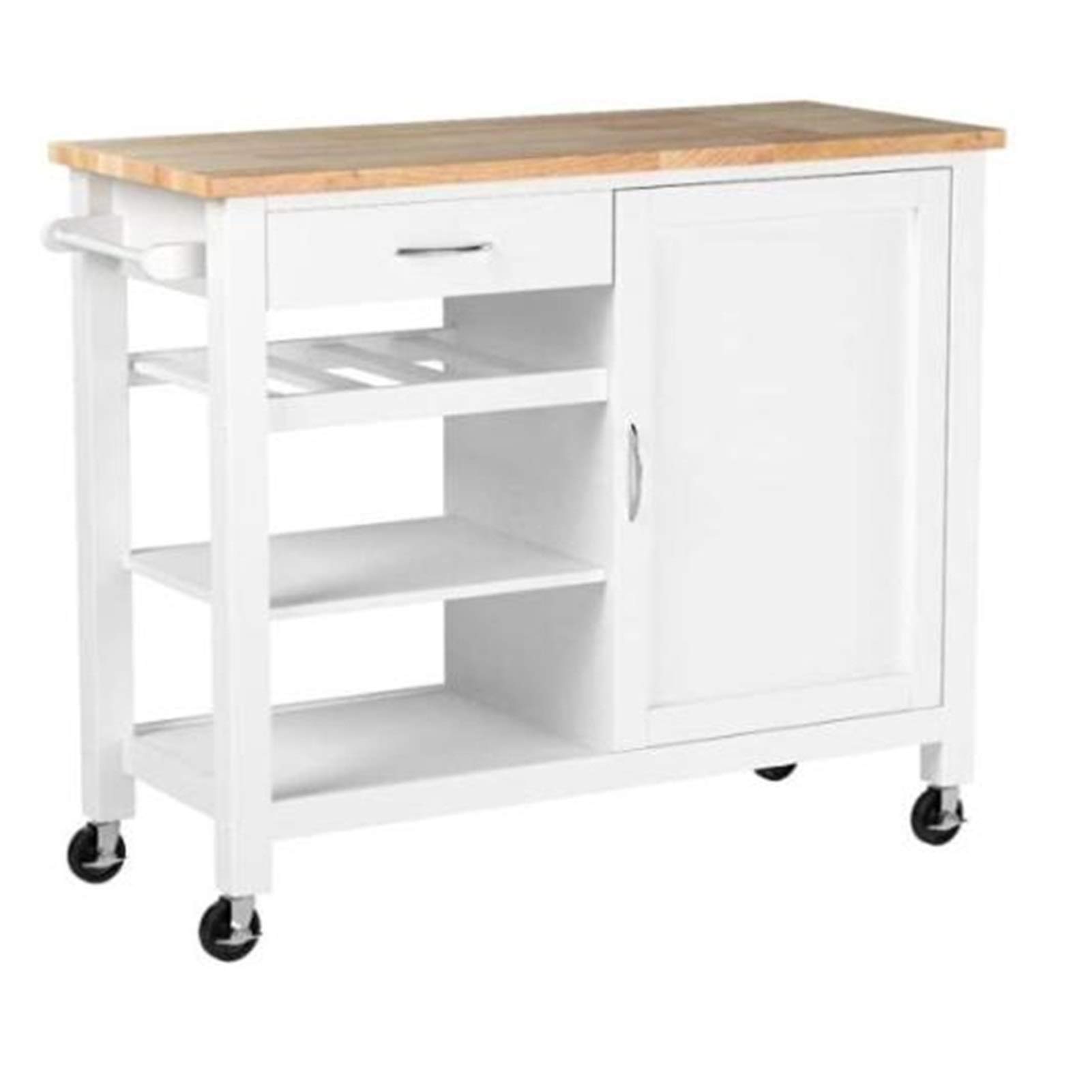 Stainless Steel & White Rolling Kitchen Island Cart with Storage, Towel Rack & Drawer - Prep and Serve Station for Small Spaces | Perfect for Cooking, Baking & Entertaining