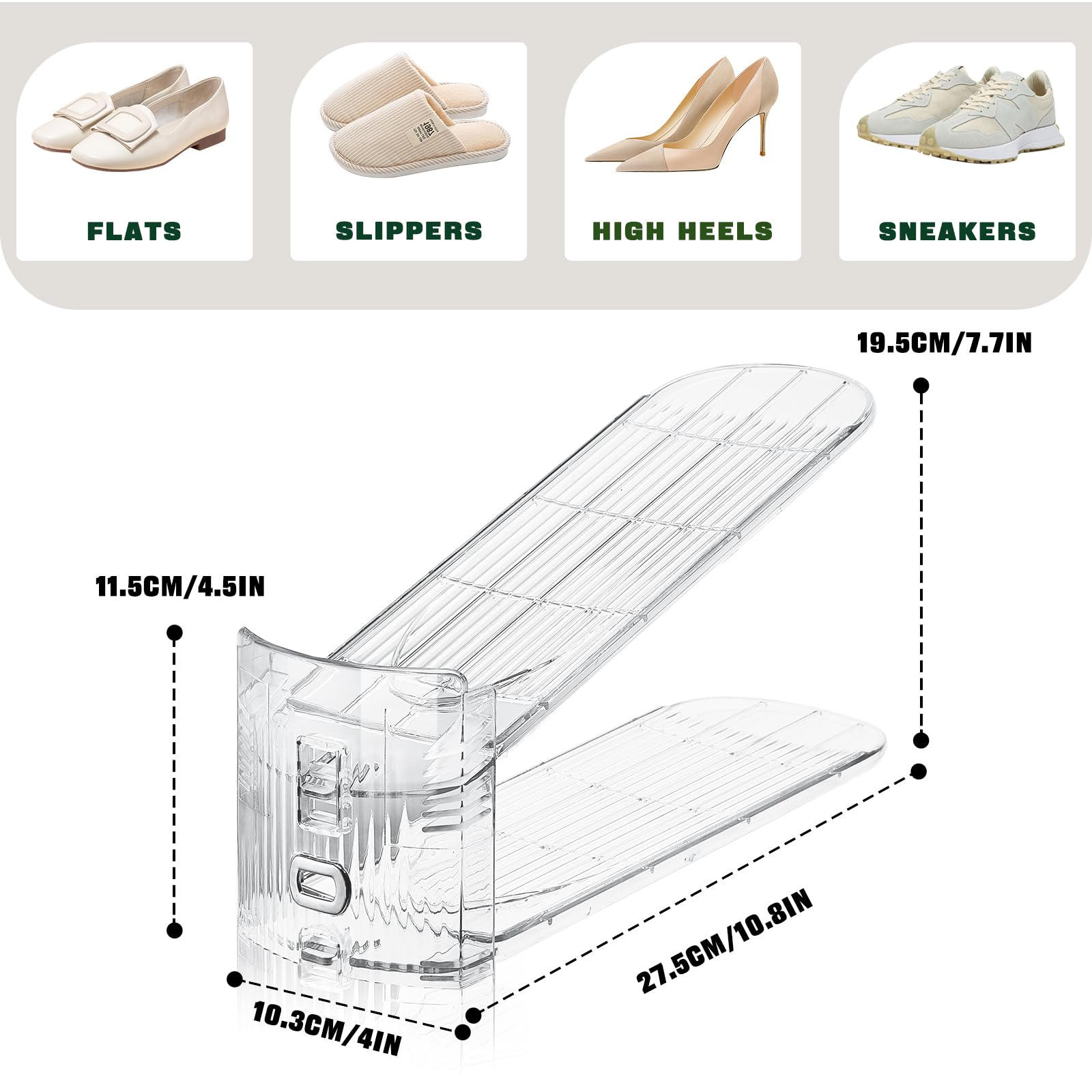 12-Pack Clear Shoe Stacker Organizer for Closet - Space Saving Shoe Rack & Storage Holder for Sneakers, Heels & Boots - Perfect for Small Closets, Dorm Rooms & Entryway Organization
