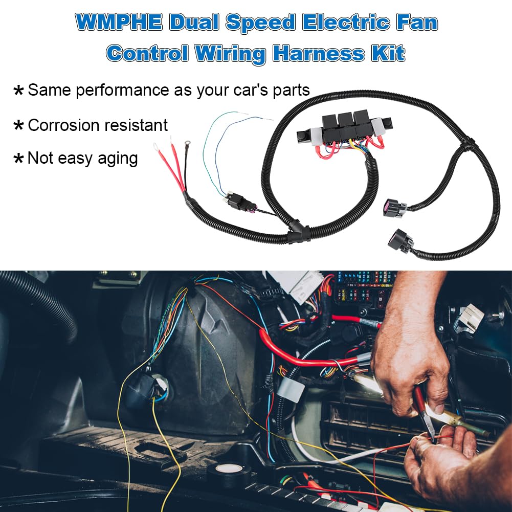 Dual Speed Electric Fan Control Wiring Harness Kit for Chevy Silverado Avalanche Suburban Tahoe GMC Sierra Yukon - Replacement for 674-00923 - Stand Alone Retrofit Cooling System Upgrade for Better Engine Performance