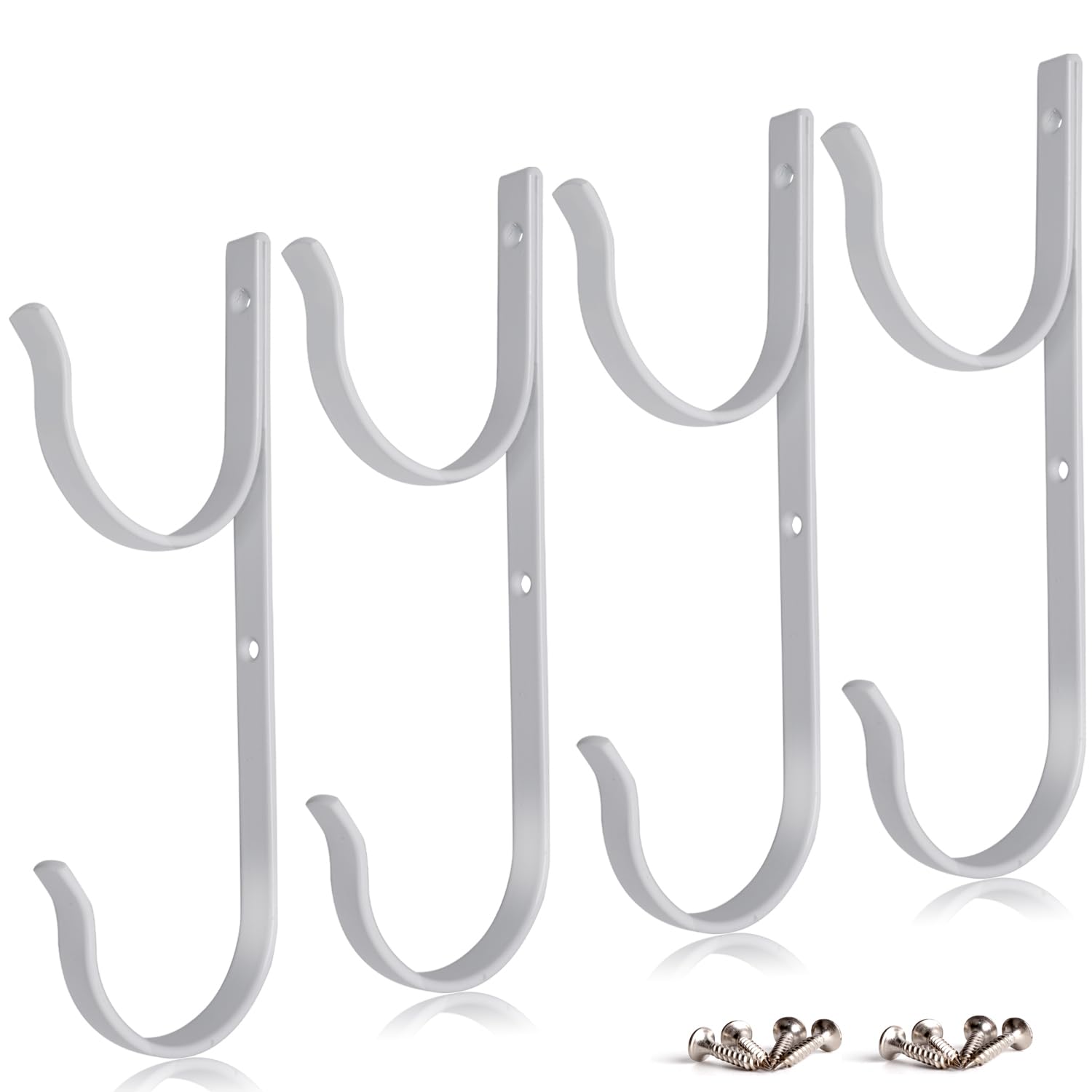 2-Pack Heavy Duty Aluminum Pool Pole Hangers with Screws - Durable Swimming Pool Accessory for Telescopic Poles, Skimmers, Nets, Brushes & Vacuum Hoses - Perfect for Pool Maintenance & Garden Equipment (White) - Ideal for Backyard Pools, Cleaning Tools Organization & Outdoor Storage