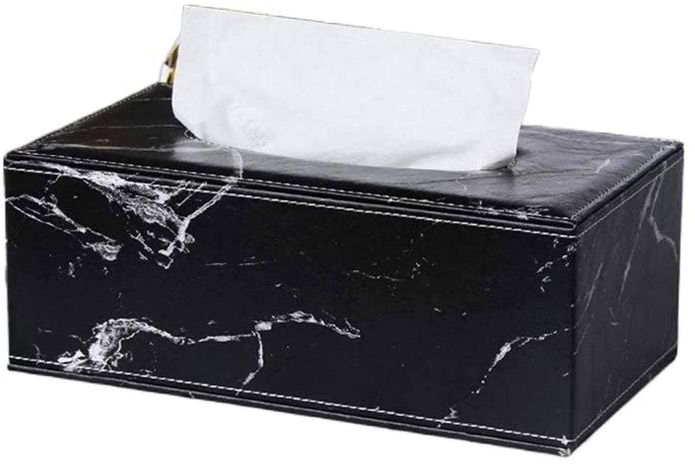 Modern Marble Rectangular Faux Leather Tissue Box Holder - Elegant Napkin & Toilet Paper Dispenser for Bathroom, Living Room, and Office Countertop Decor (Color: Black)