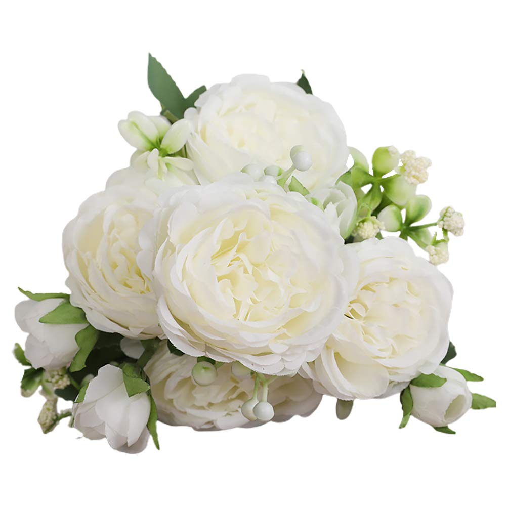 ABOOFAN 1pc White Artificial Silk Rose Bouquet - Realistic Fake Roses for Wedding, Banquet & Photo Props - Perfect for Romantic Decor, Home Centerpieces and Special Occasions